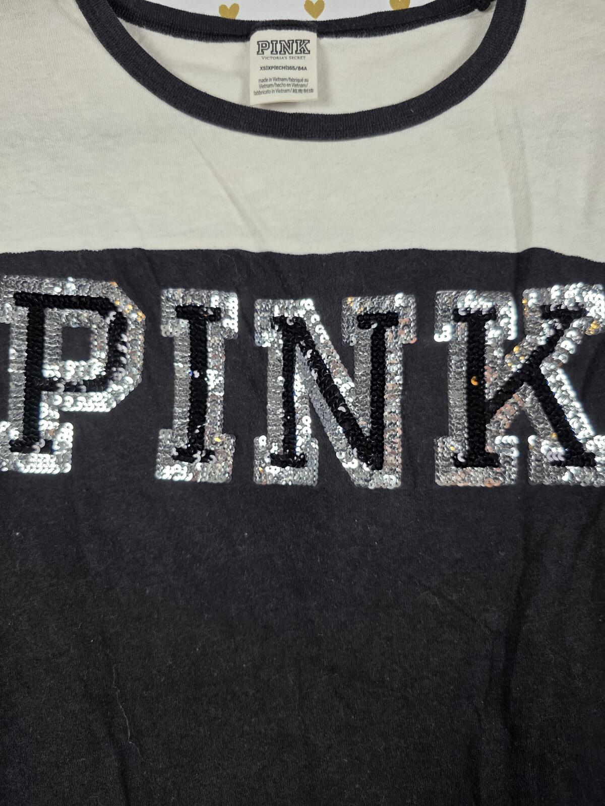 Victorias Secret PINK Colorblock Bling Short sleeve Sequined Logo Tee shirt XS