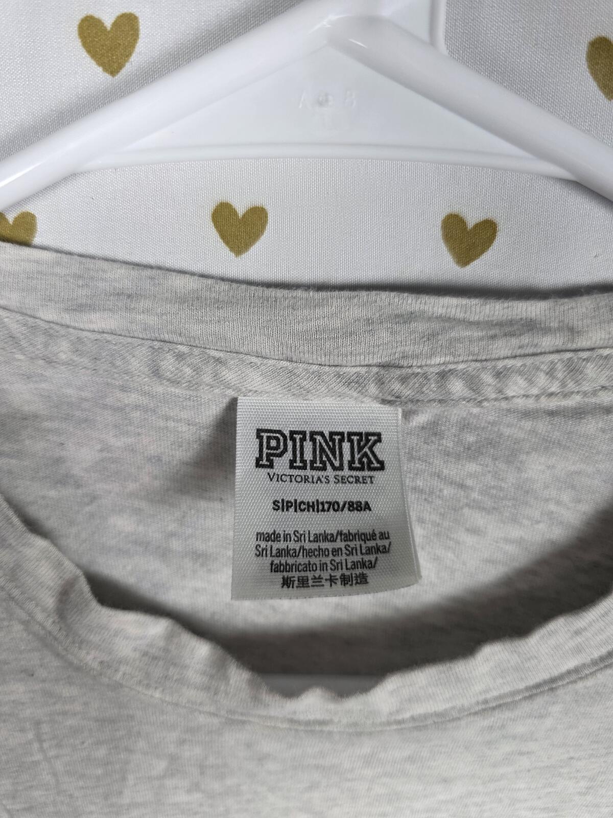 Victorias Secret PINK Long sleeve campus GOLD BLING Glittered crest Logo Tee SM