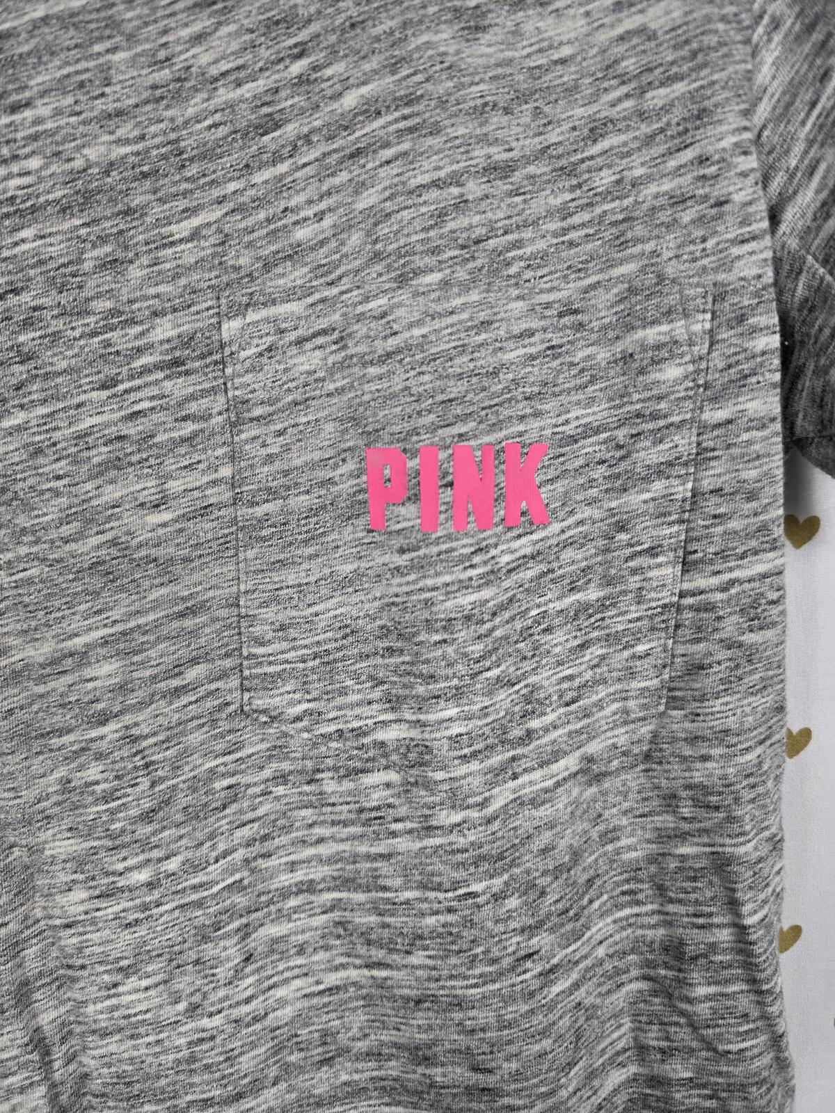 Victorias Secret PINK Grey Neon Logo Tee shirt Pocket  XS