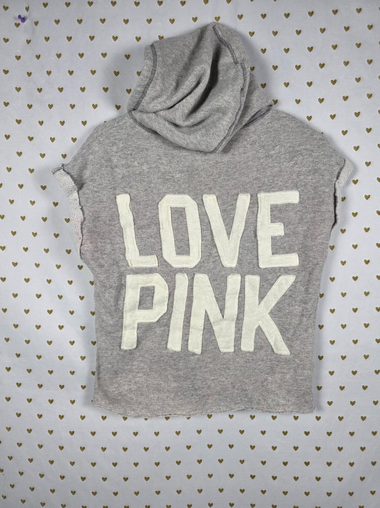 Victorias Secret Pink Vintage Sleeveless Sweater Hooded Embroidered Logo Shirt S