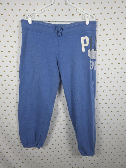 Victorias Secret PINK Blue Joggers Tapered Sweats Sweatpants MEDIUM Logo