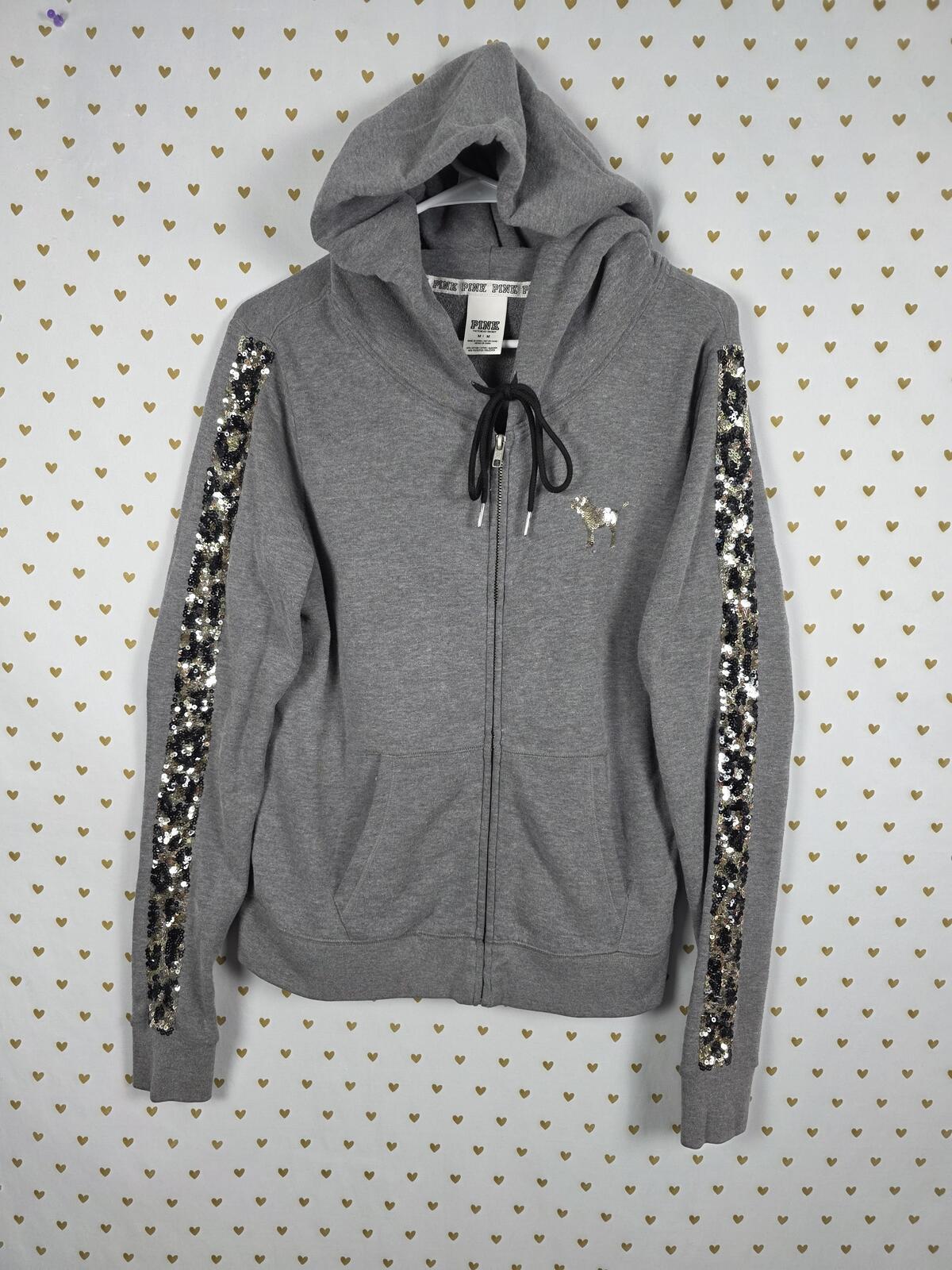 Victorias Secret Pink BLING CHEETAH Leopard Full Zip Hoodie Jacket Medium