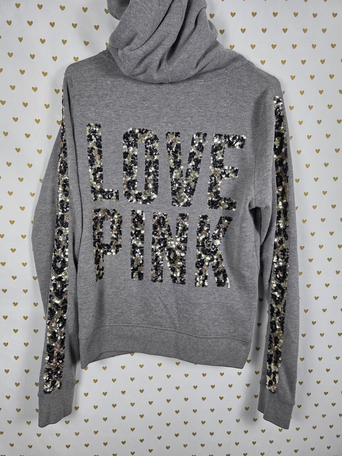 Victorias Secret Pink BLING CHEETAH Leopard Full Zip Hoodie Jacket Medium