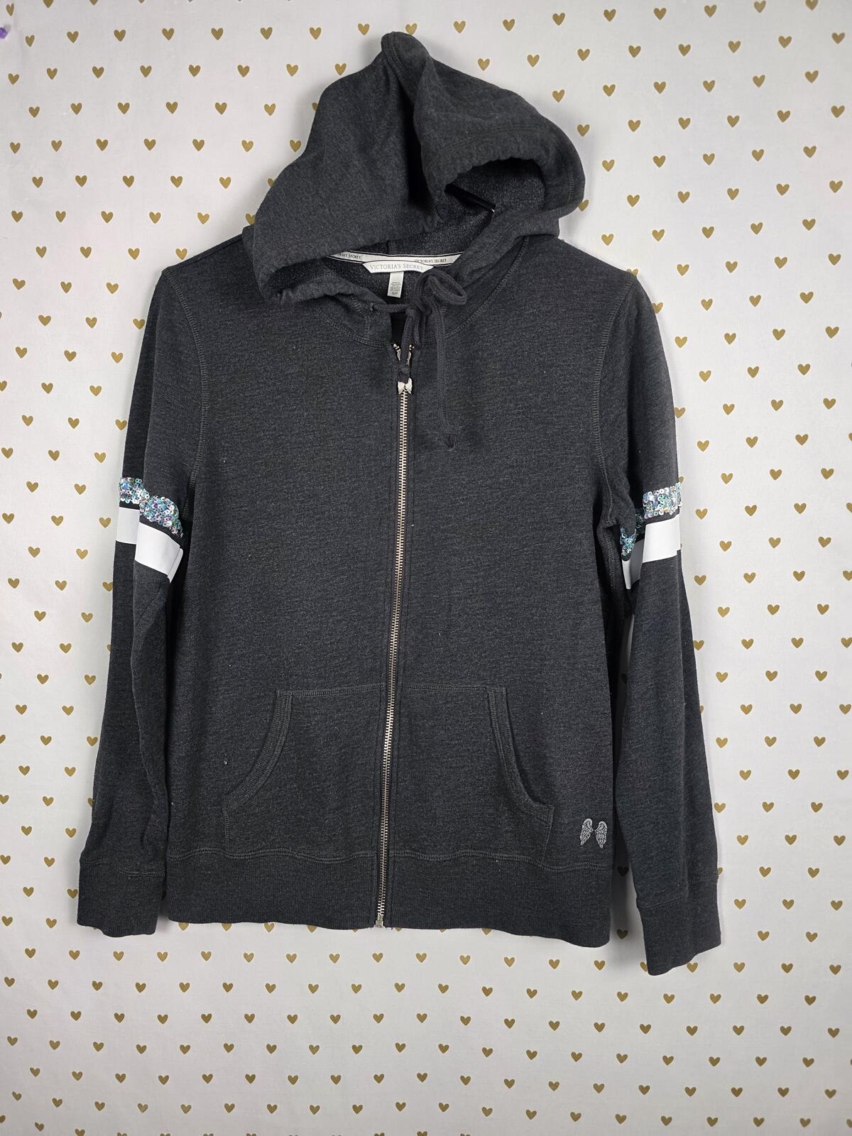 Victorias Secret BLING SEQUINED WINGS Full zip Hoodie Jacket Grey SMALL