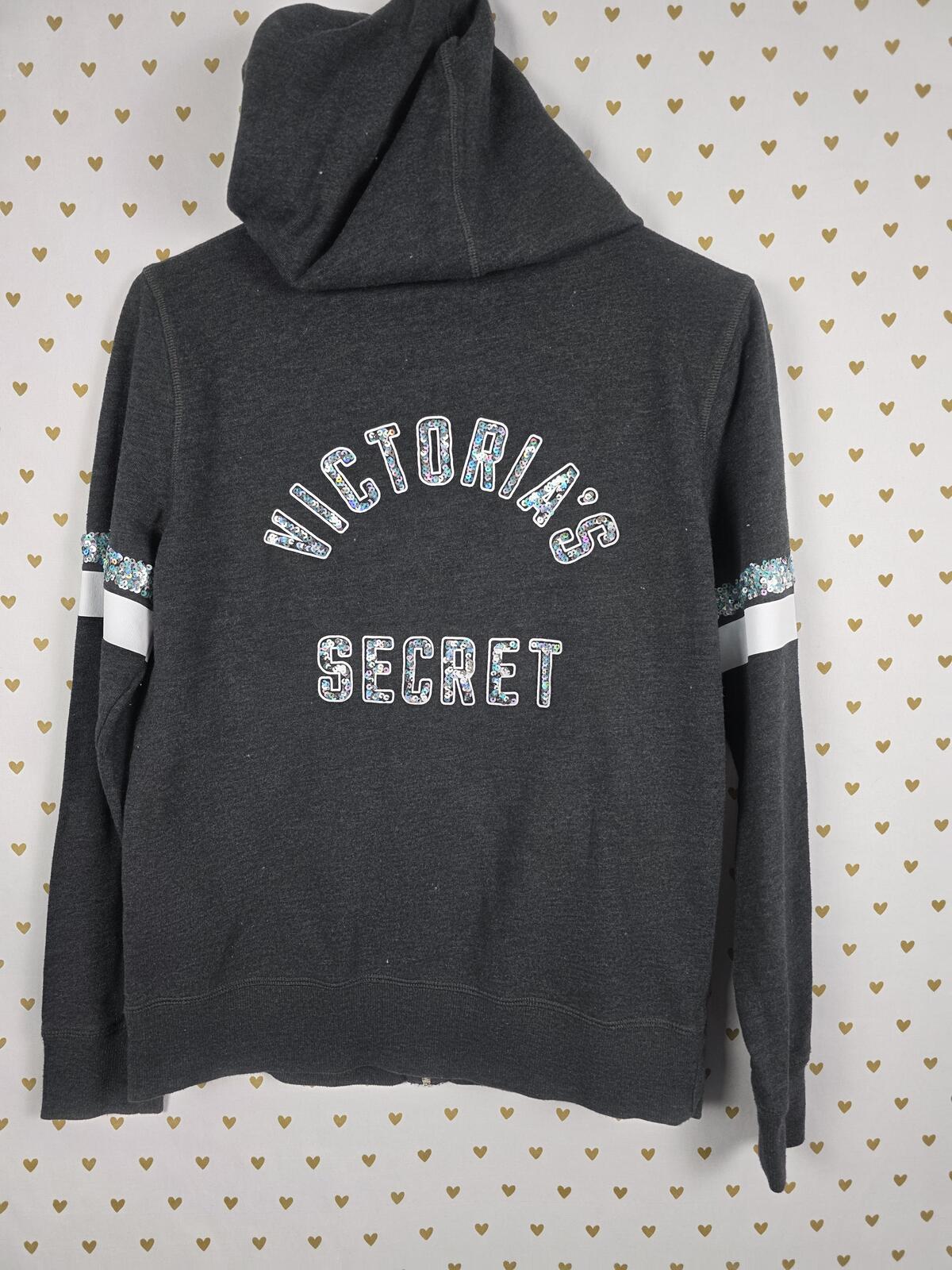 Victorias Secret BLING SEQUINED WINGS Full zip Hoodie Jacket Grey SMALL