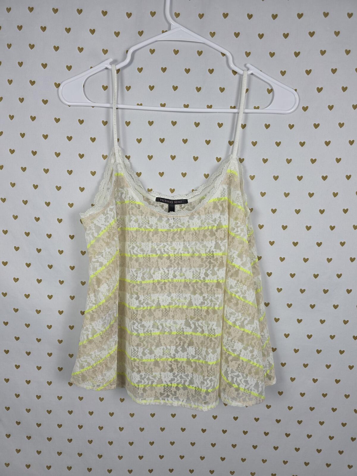 Victorias Secret Lace Vintage Striped Flowy Babydoll Tank Top Medium Neon