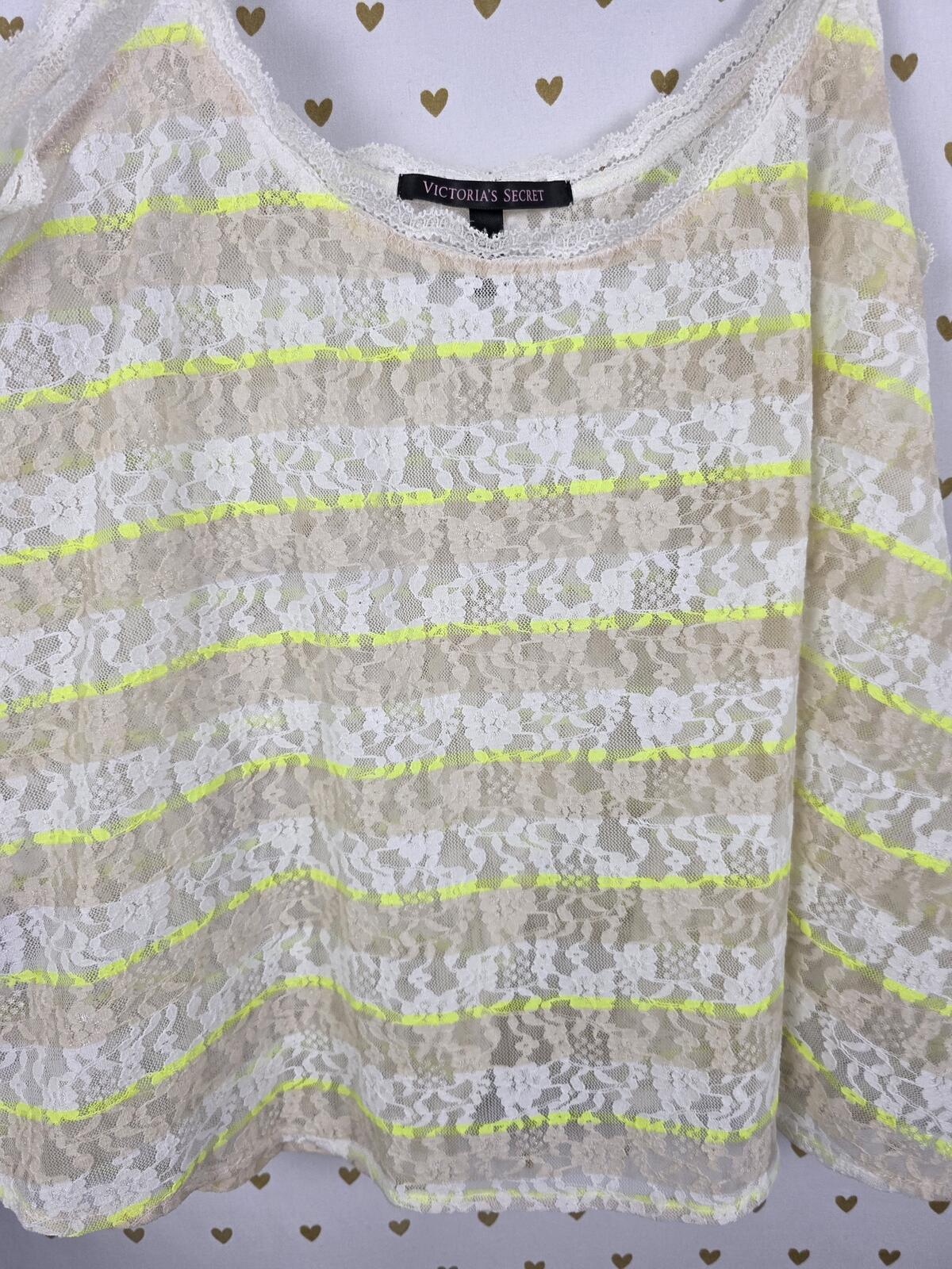 Victorias Secret Lace Vintage Striped Flowy Babydoll Tank Top Medium Neon