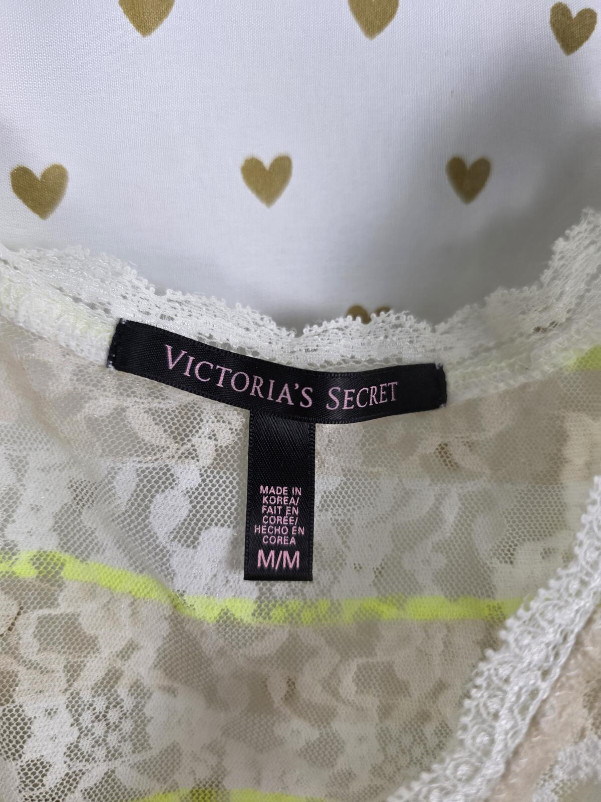 Victorias Secret Lace Vintage Striped Flowy Babydoll Tank Top Medium Neon