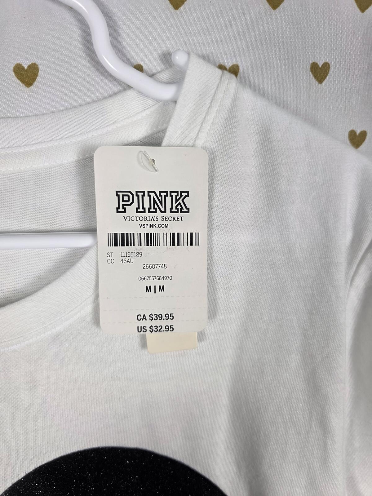 Victorias Secret PINK LOVE Campus Originals NEW NWT Glitter heart Tee shirt M