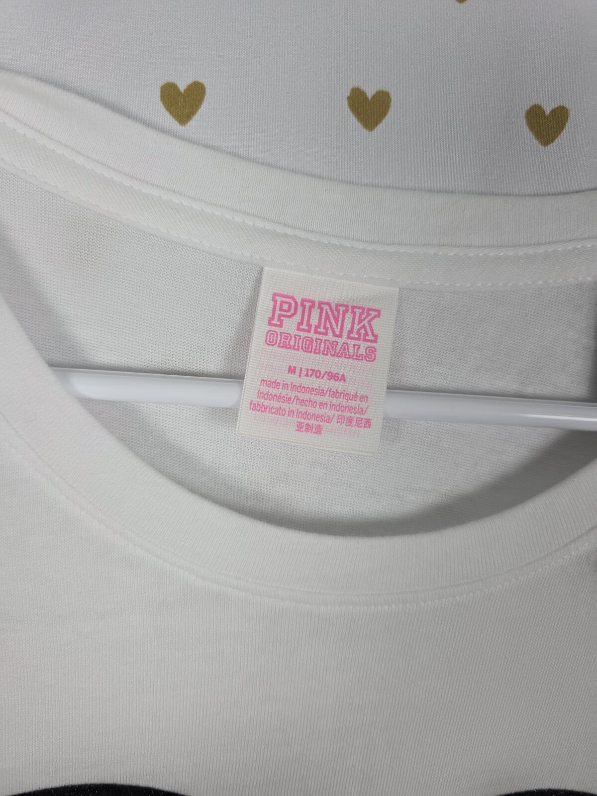 Victorias Secret PINK LOVE Campus Originals NEW NWT Glitter heart Tee shirt M
