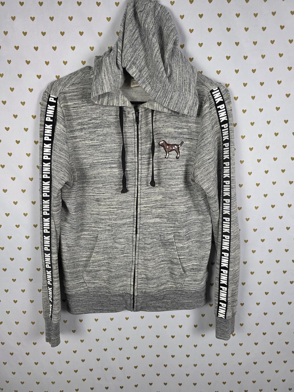 Victorias Secret Pink GRADIENT BLING Sequined Full zip hoodie jacket Grey XS