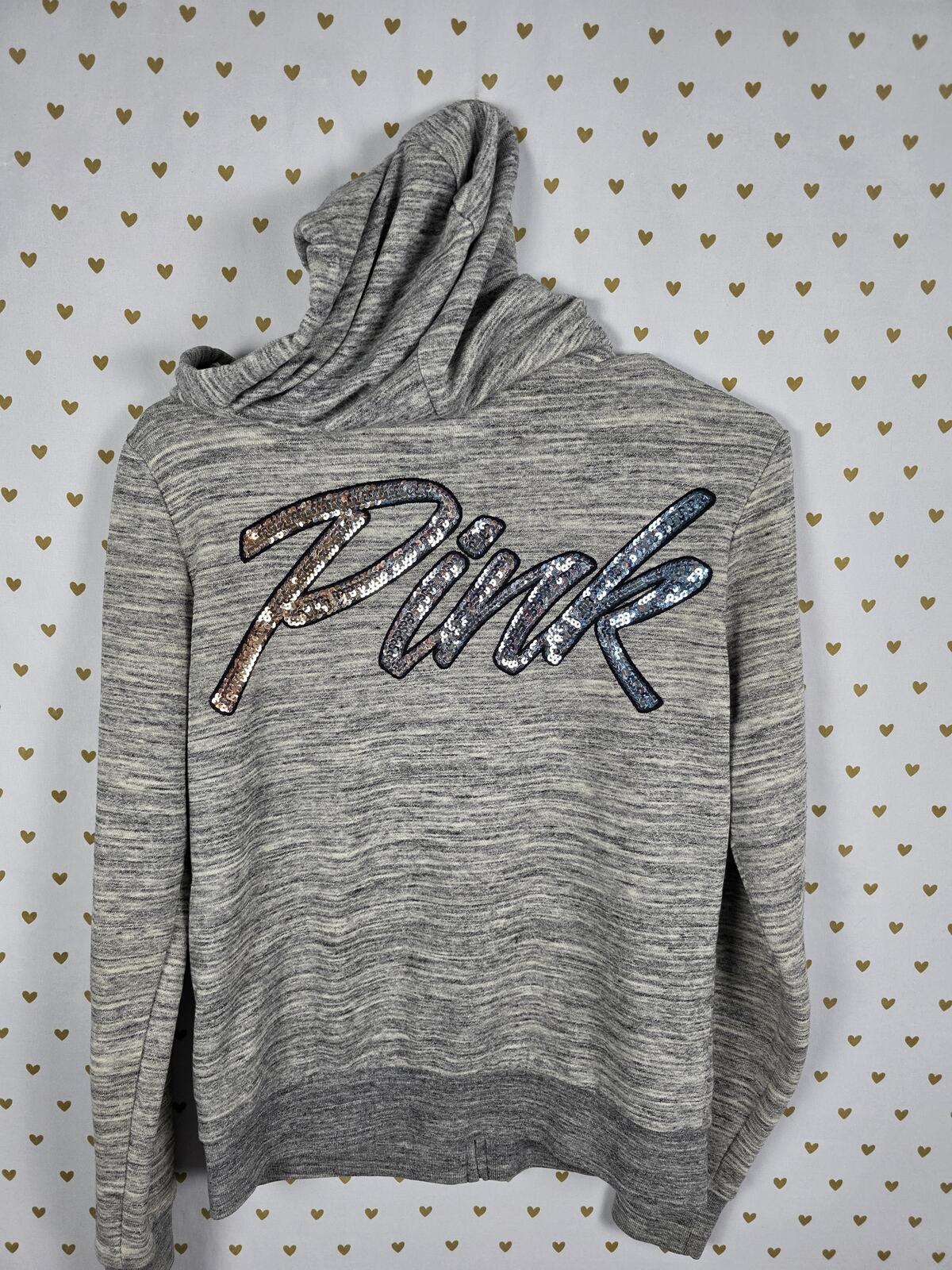 Victorias Secret Pink GRADIENT BLING Sequined Full zip hoodie jacket Grey XS