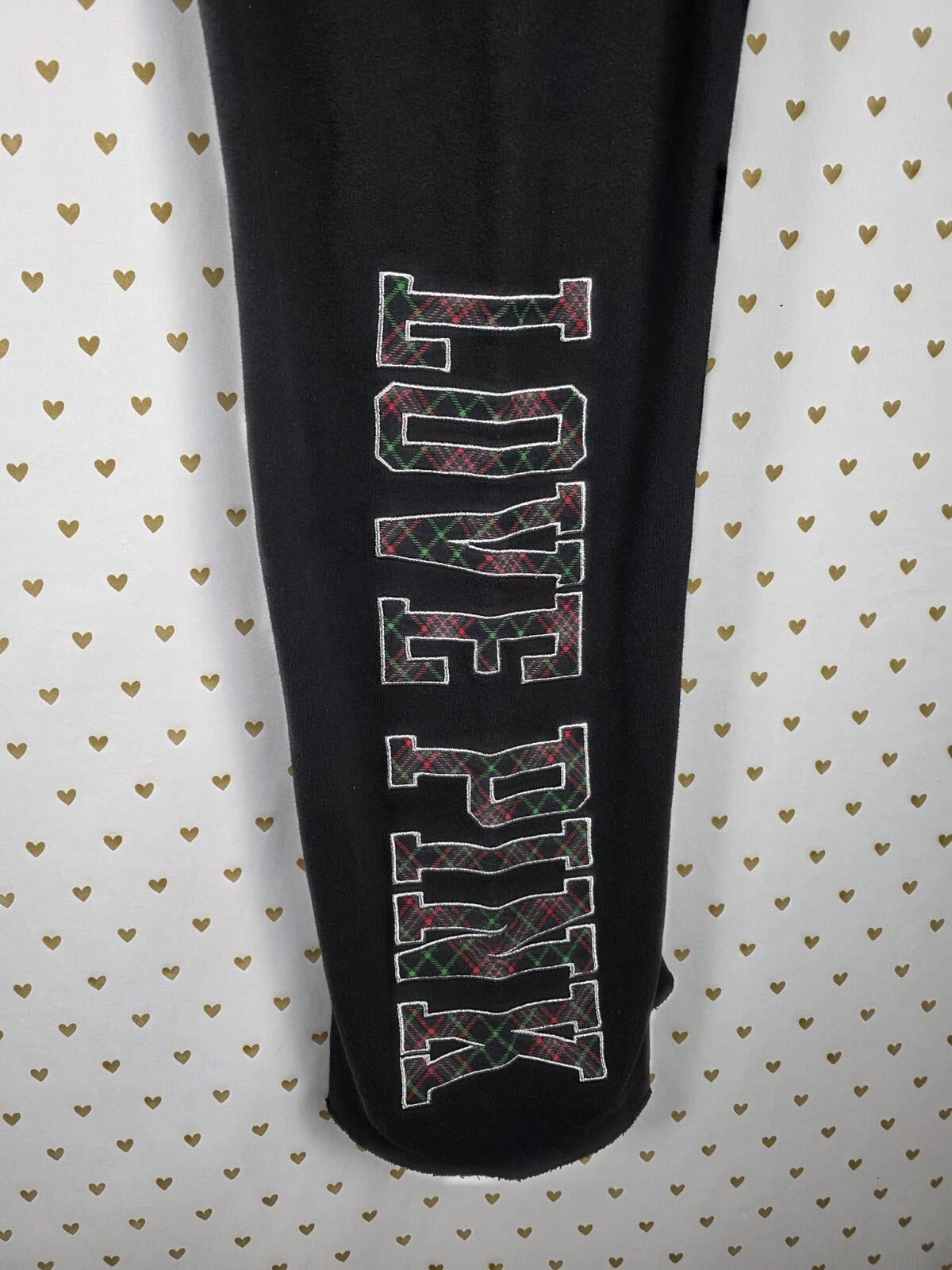 Victorias Secret Pink Embroidered Logo Plaid Sweats & Hoodie SET Outfit 2pc S M