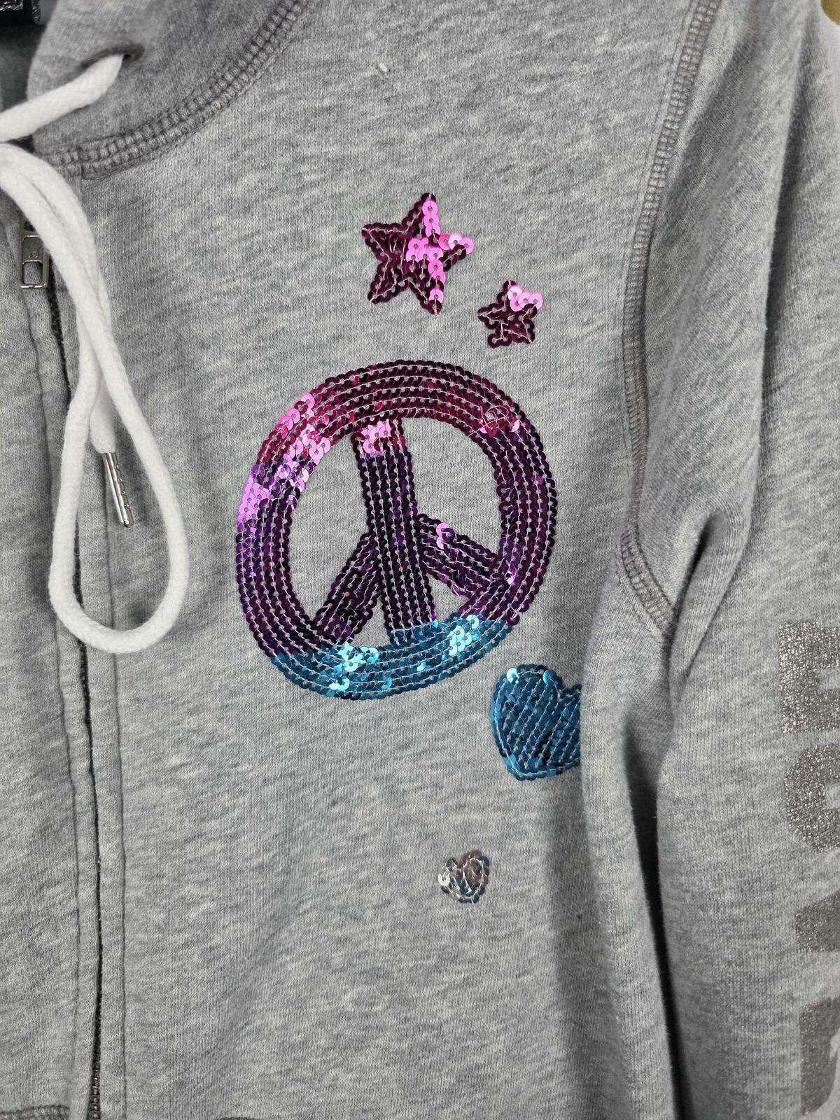 Victorias Secret Pink BLING PEACE sequined Full zip Hoodie Jacket Vintage y2k L