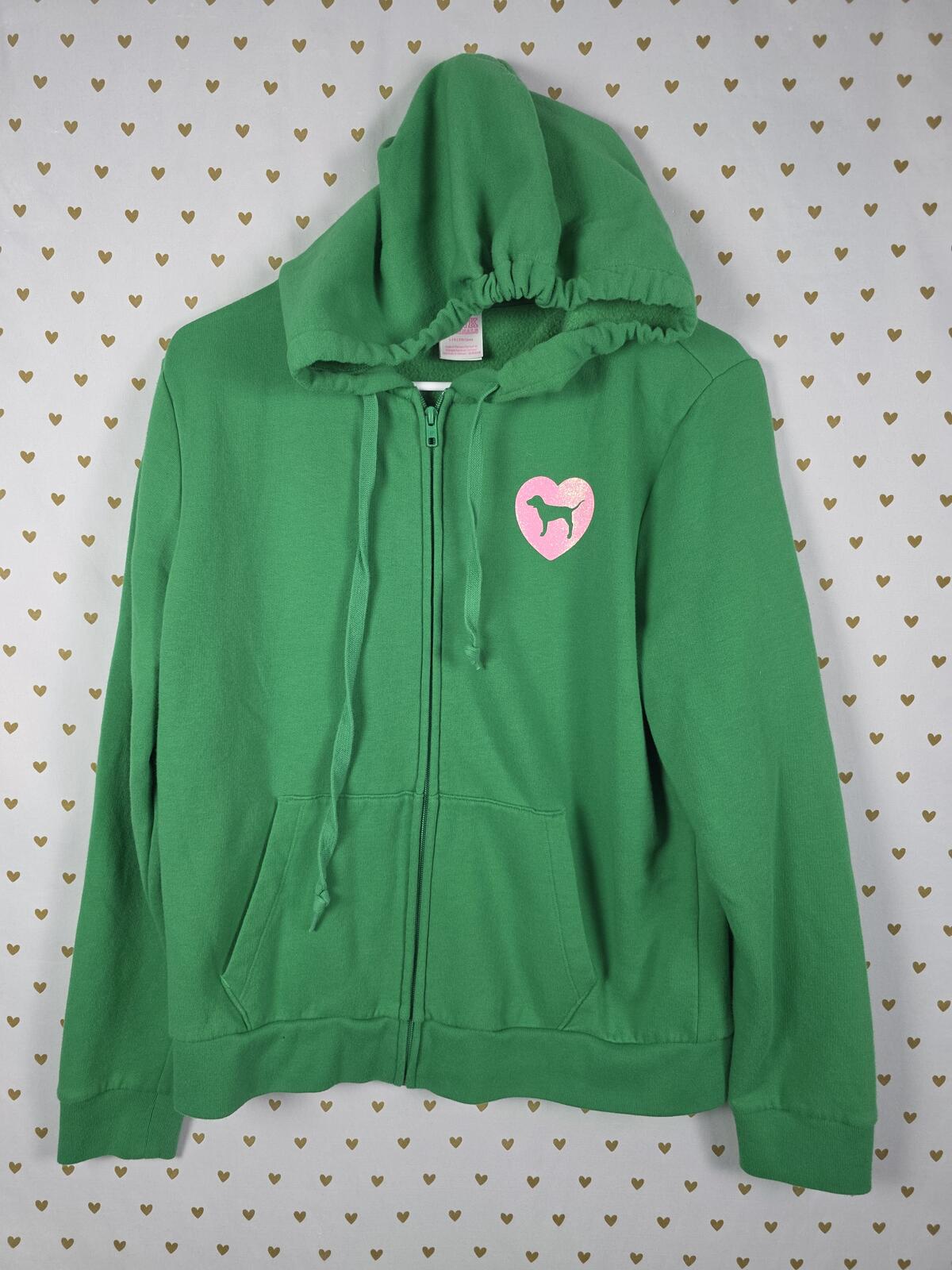 Victorias Secret Pink Green Campus Originals GREEN Pullover Hoodie Jacket LARGE