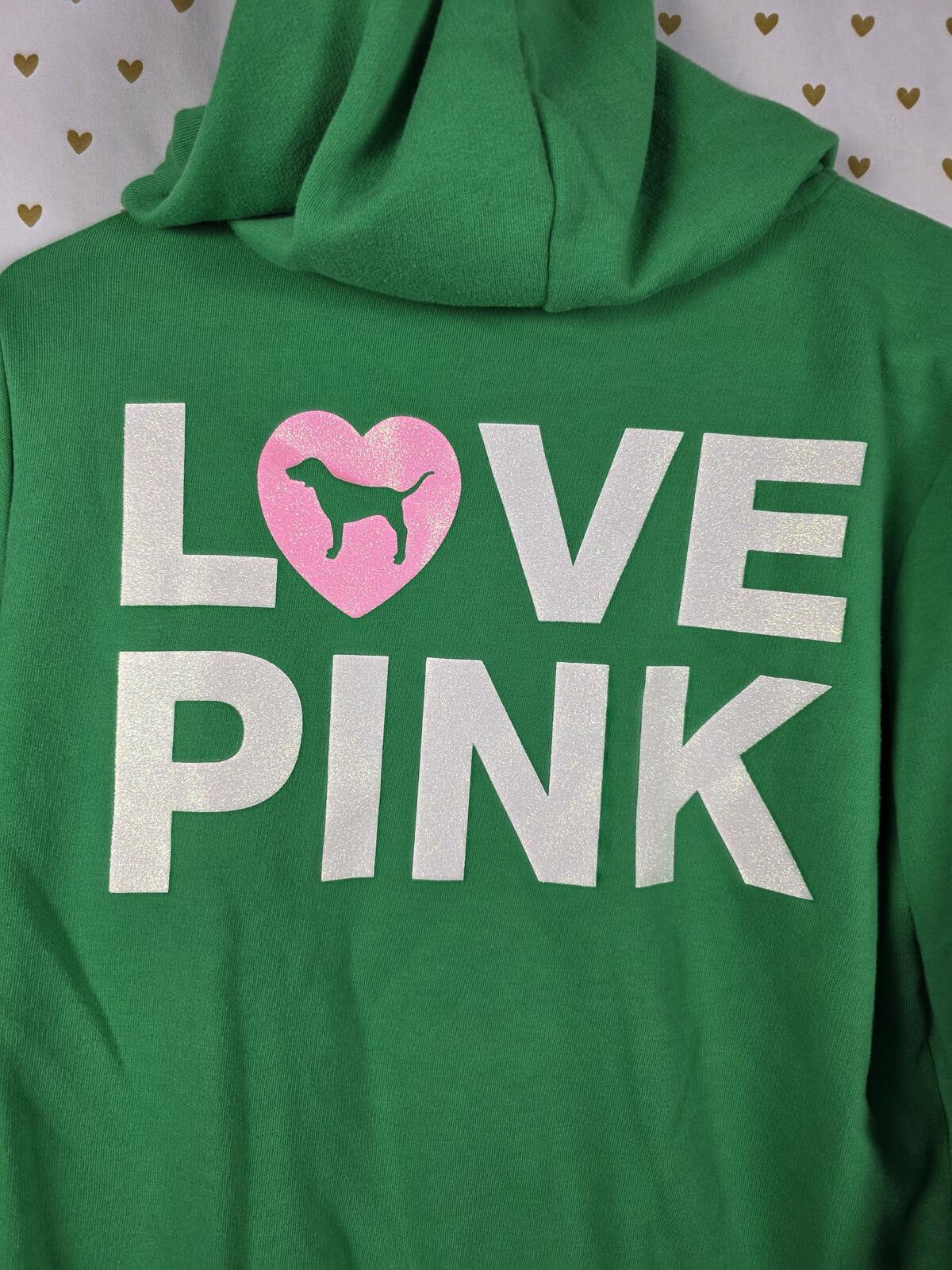 Victorias Secret Pink Green Campus Originals GREEN Pullover Hoodie Jacket LARGE