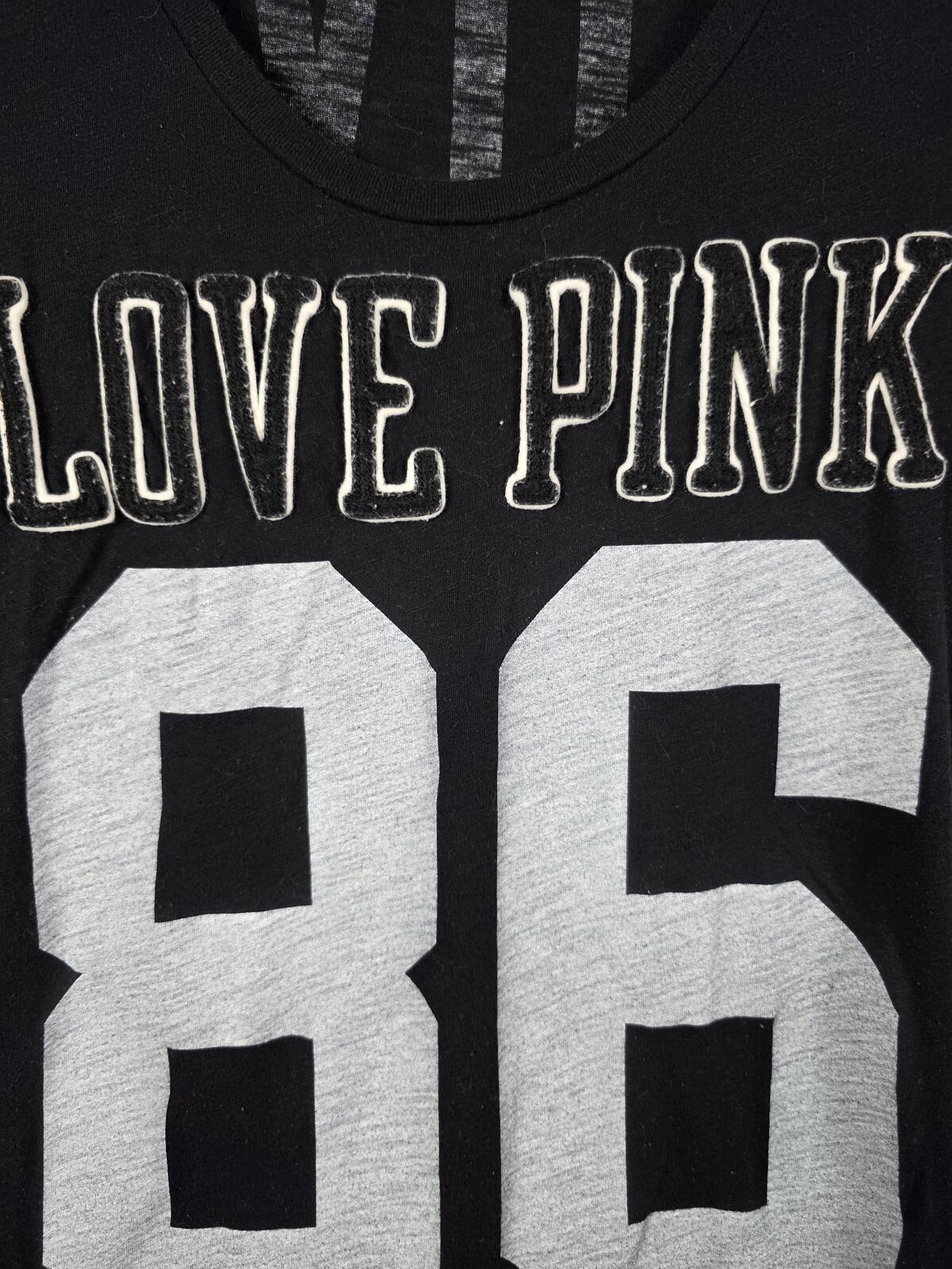 Victorias Secret PINK VINTAGE Y2k Embroidered 86 Black Tee Shirt MEDIUM