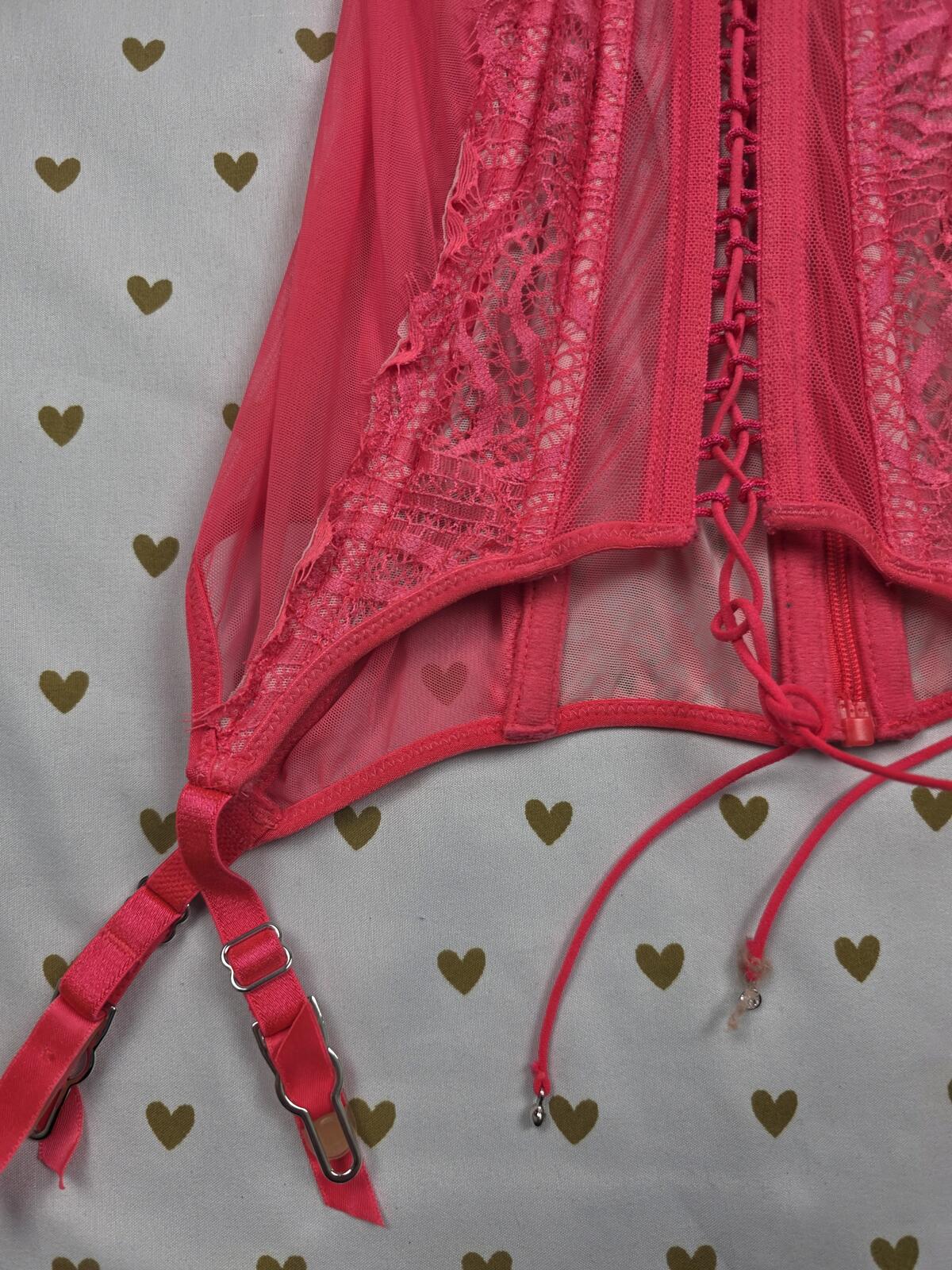 Victorias Secret Garter Lingerie Bustier Push Up Corset 34C NEON