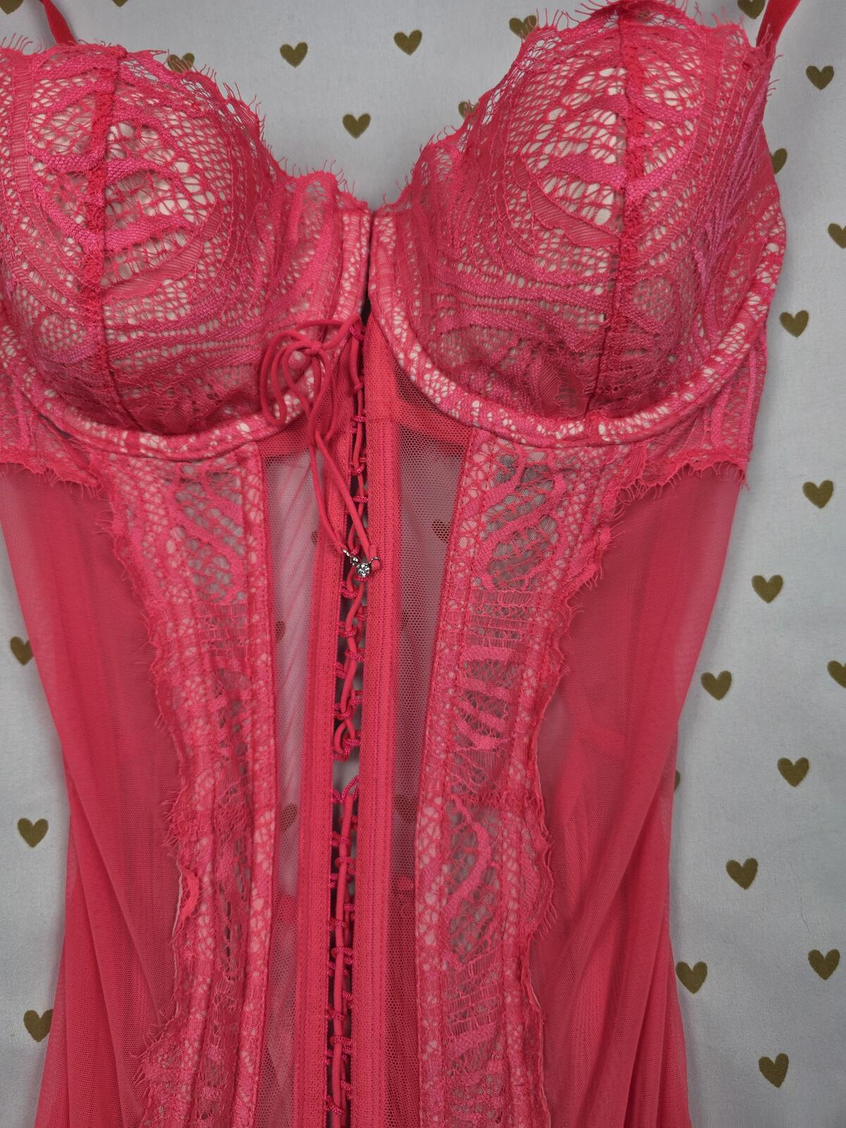 Victorias Secret Garter Lingerie Bustier Push Up Corset 34C NEON