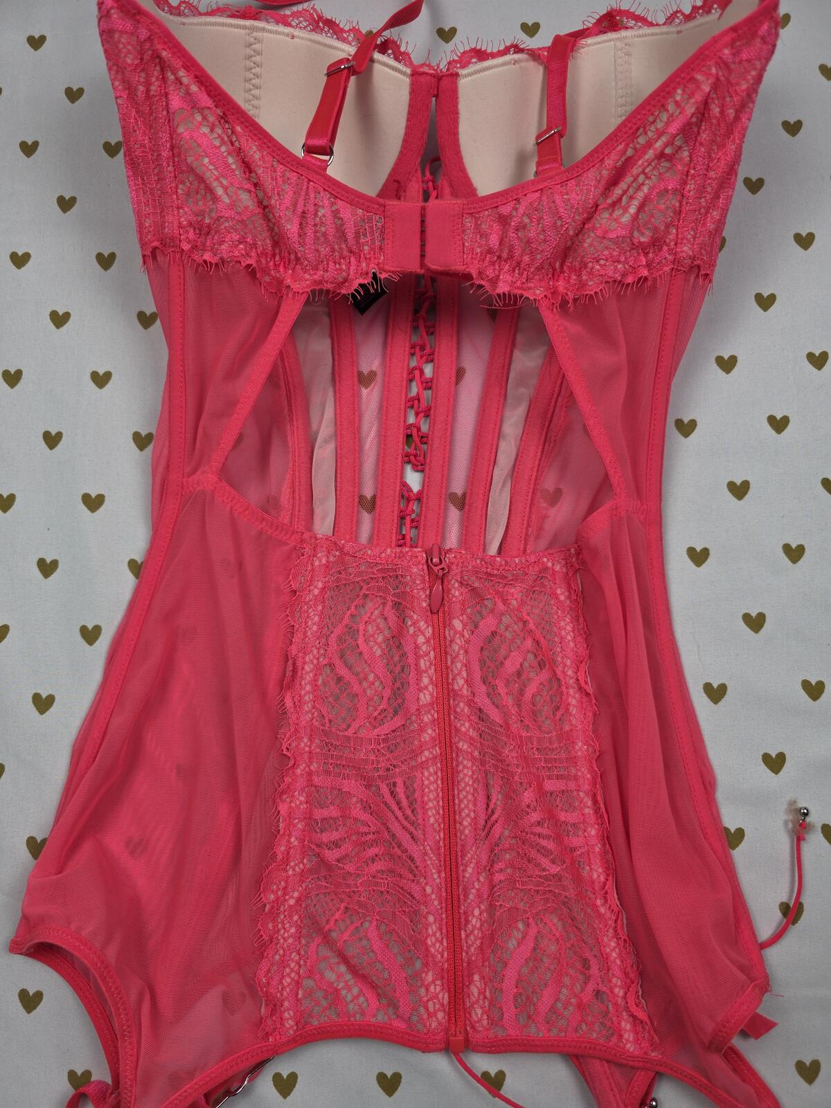 Victorias Secret Garter Lingerie Bustier Push Up Corset 34C NEON