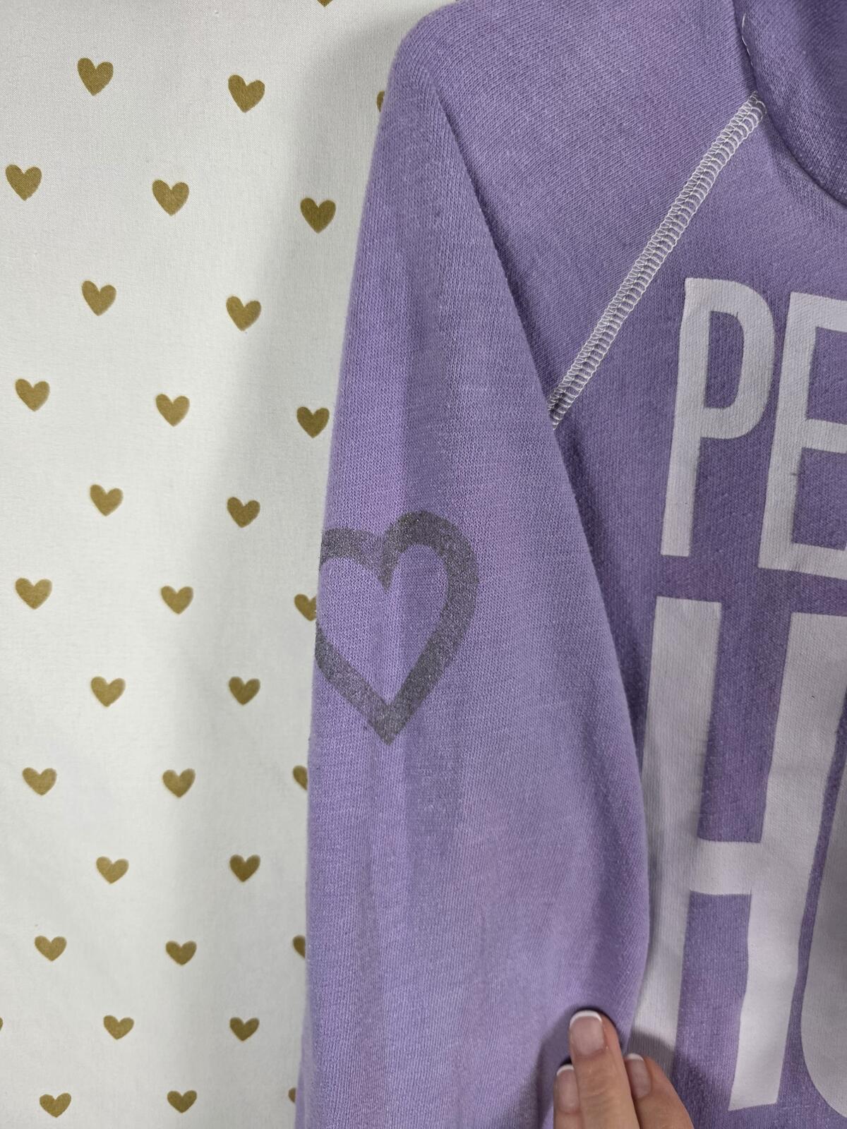 Victorias Secret Pink PEACE LOVE HOPE Purple Pullover Hoodie Sweater Medium