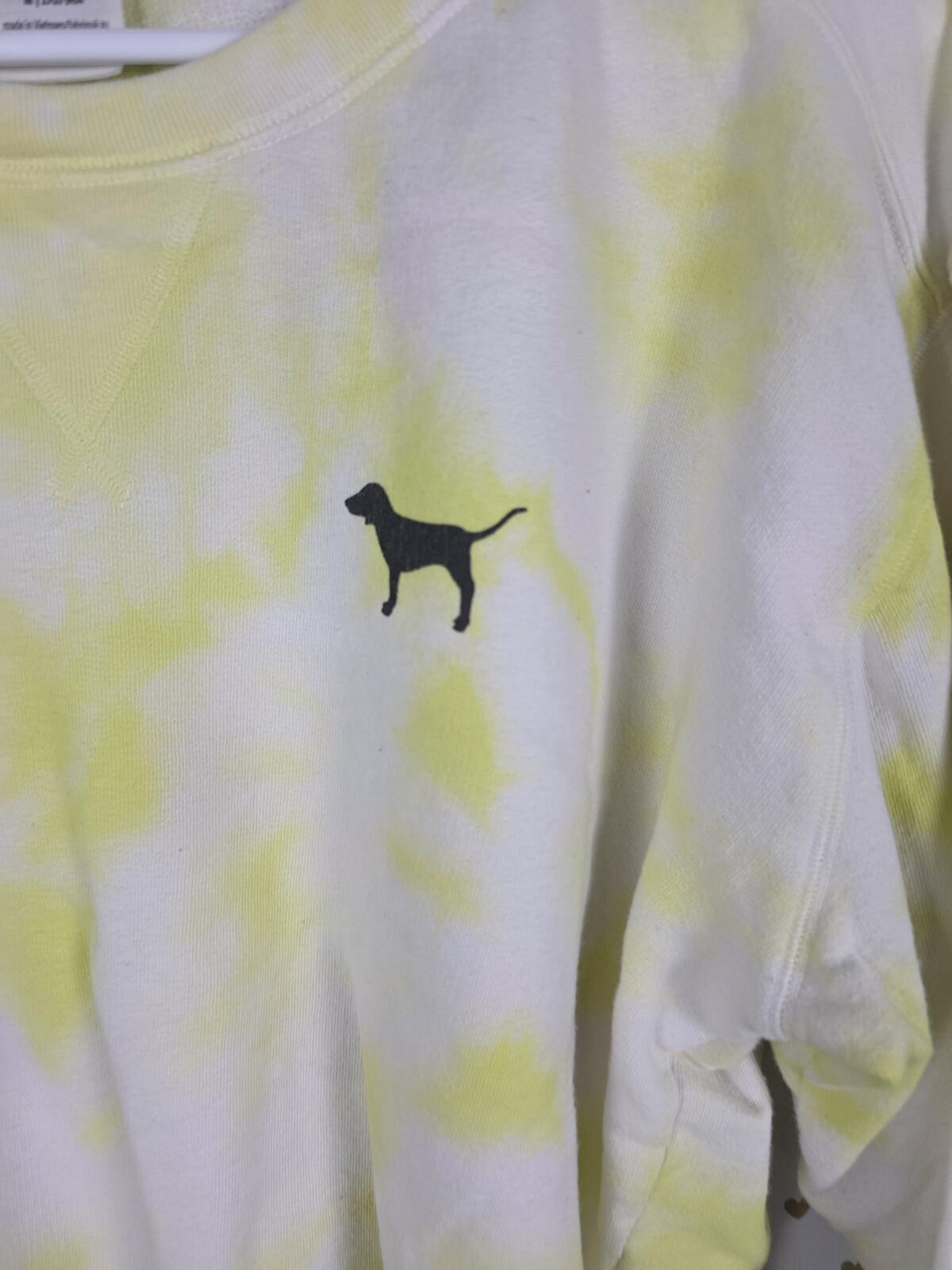 Victorias Secret PINK  Medium Long Sleeve Yellow Tye Dye Cropped Sweater Shirt