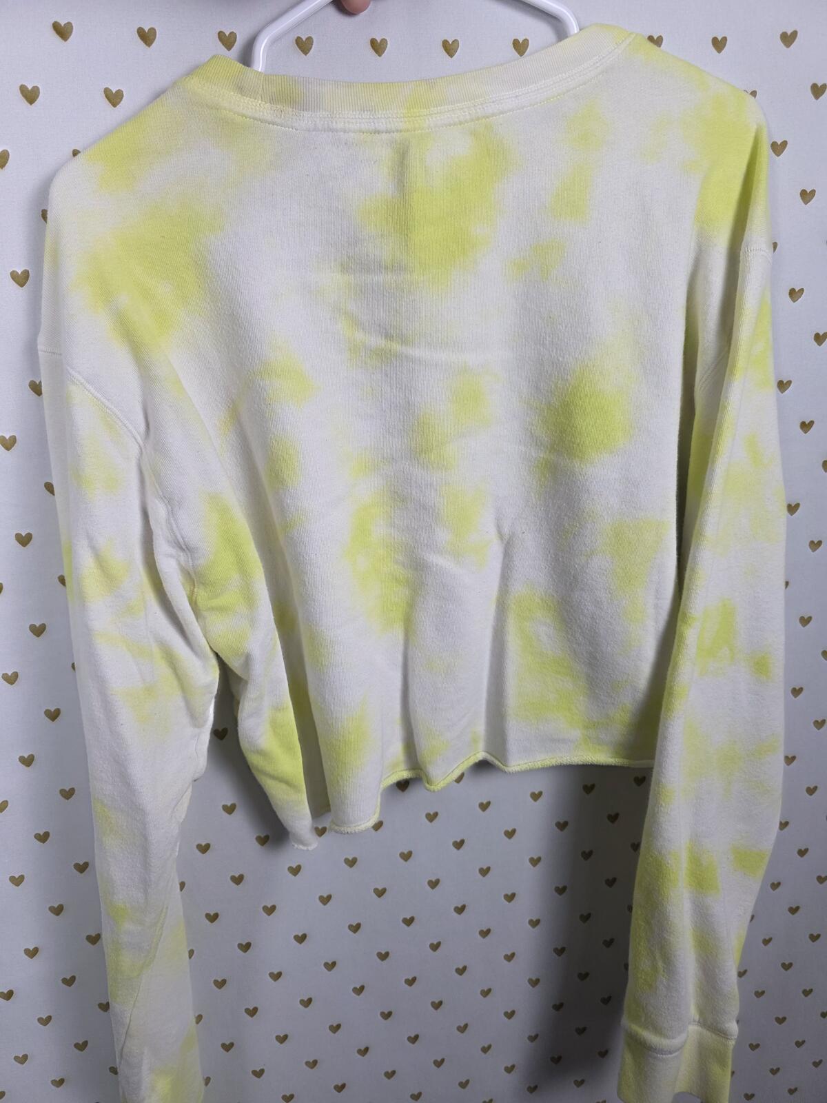 Victorias Secret PINK  Medium Long Sleeve Yellow Tye Dye Cropped Sweater Shirt