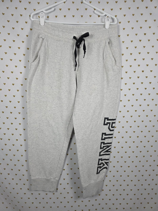 Victorias Secret PINK Grey Tapered Sweats Sweatpants Joggers LARGE Logo