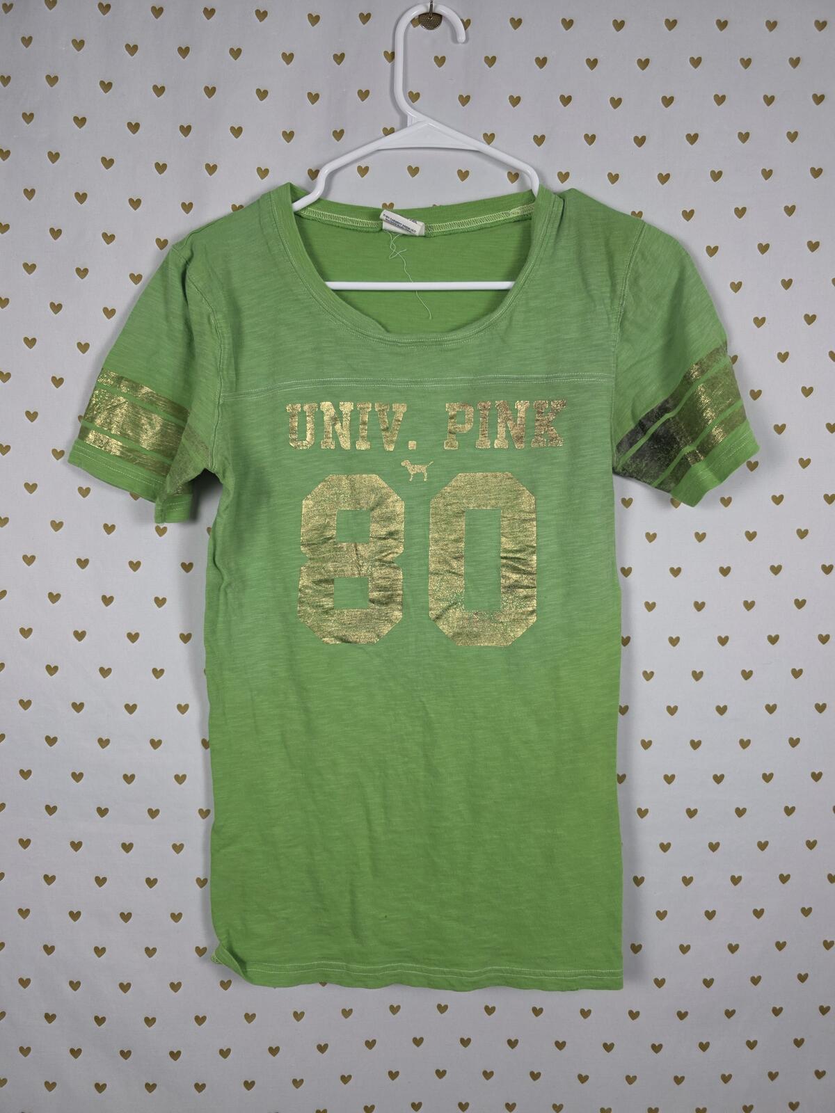 Victorias Secret PINK Vintage Green Gold UNIVERSITY Tee Shirt Y2k LARGE