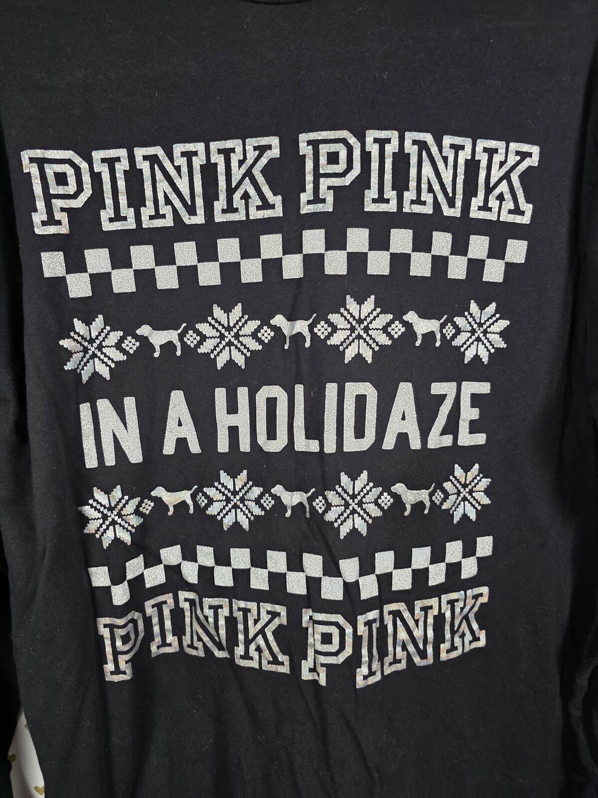 Victorias Secret PINK BLING HTF In a HOLIDAZE Sequined Long Sleeve Tee Shirt L
