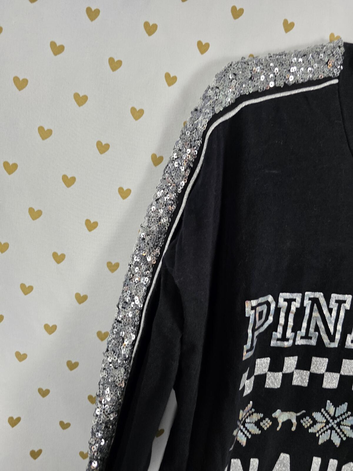 Victorias Secret PINK BLING HTF In a HOLIDAZE Sequined Long Sleeve Tee Shirt L
