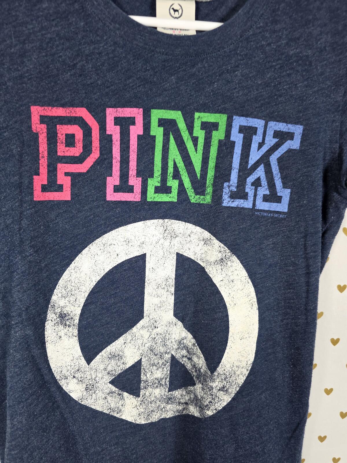 Victorias Secret PINK Vintage Y2k PEACE SMALL Blue HTF Tee shirt
