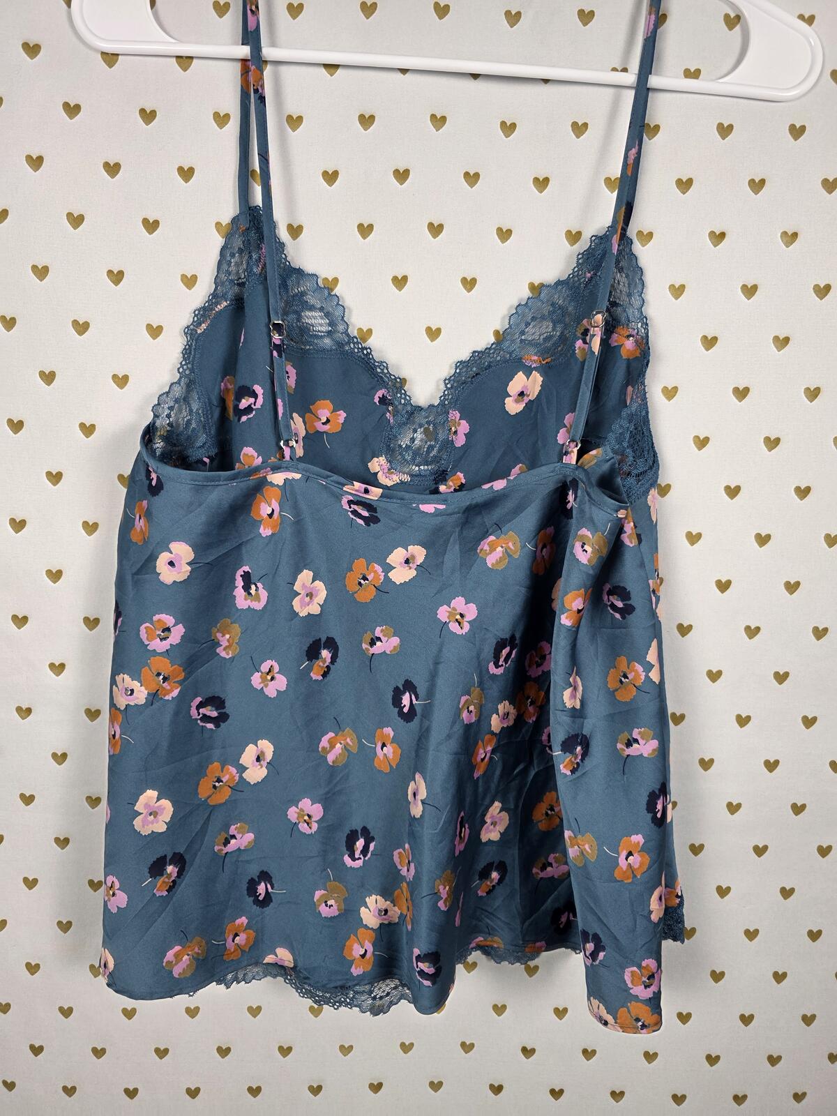 Victorias Secret Floral Lace Lined Babydoll Tank Top vintage Satin LARGE