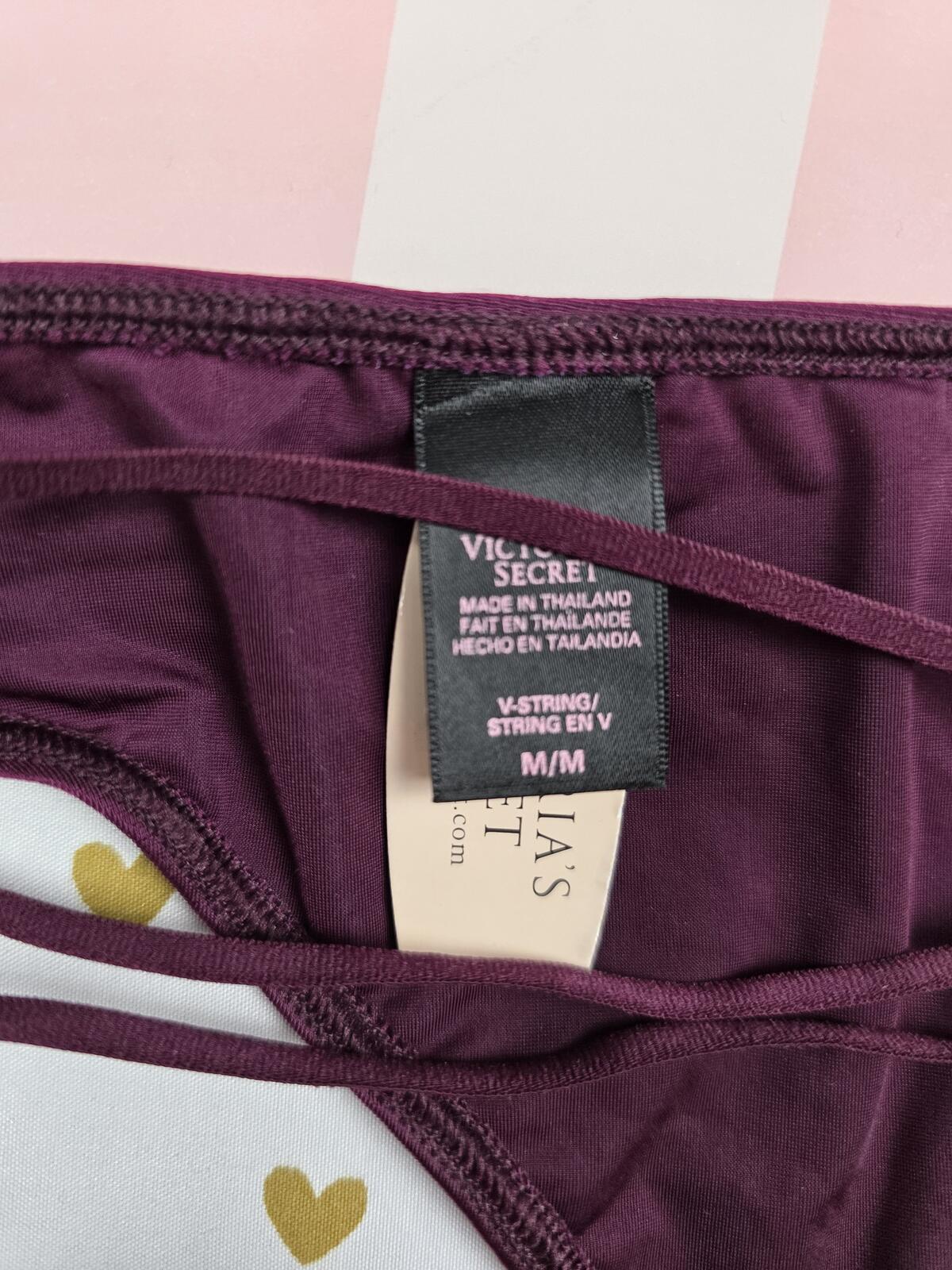 Victorias Secret Bow Strappy NEW NWT Medium V string Thong Maroon