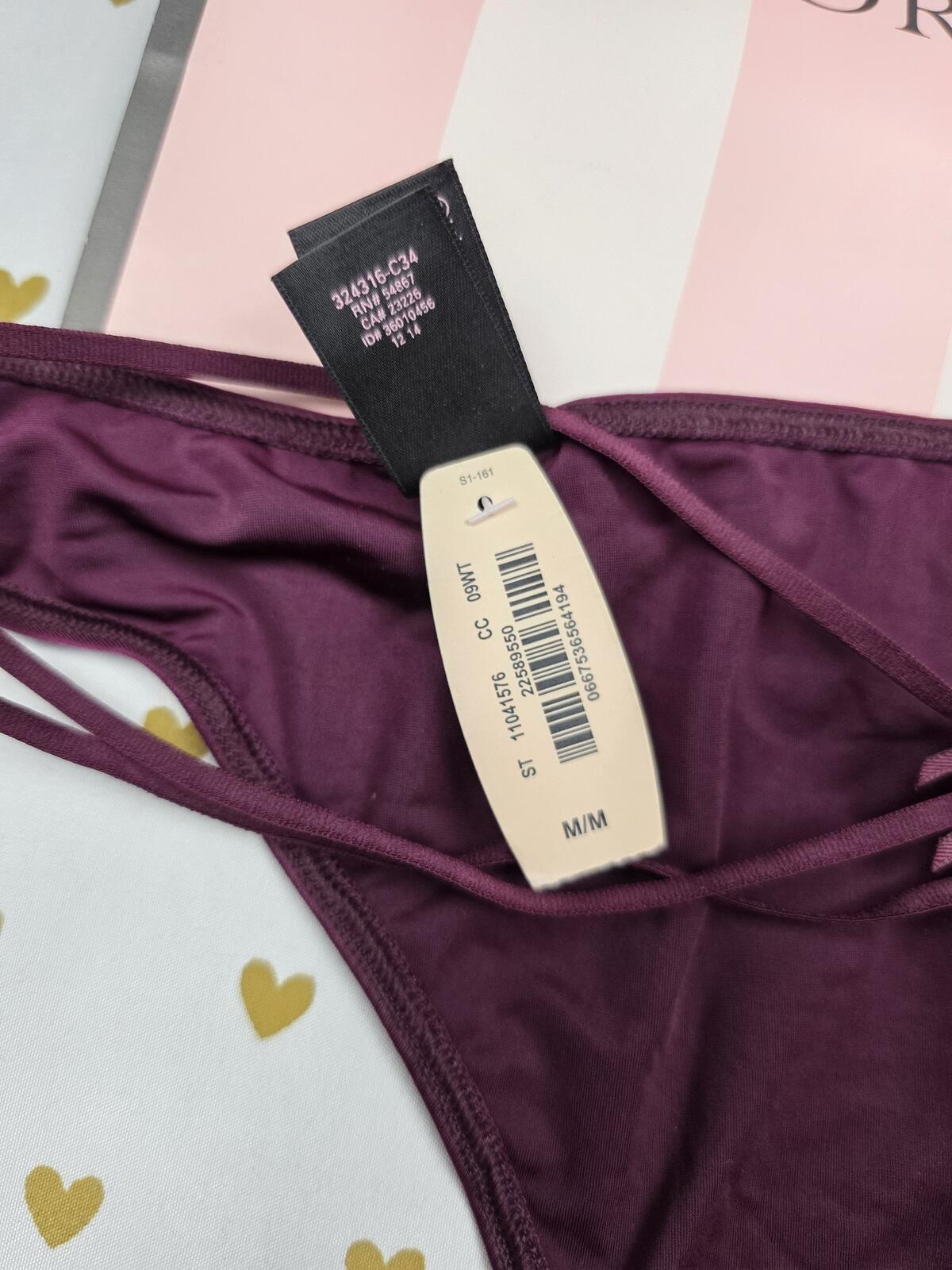 Victorias Secret Bow Strappy NEW NWT Medium V string Thong Maroon