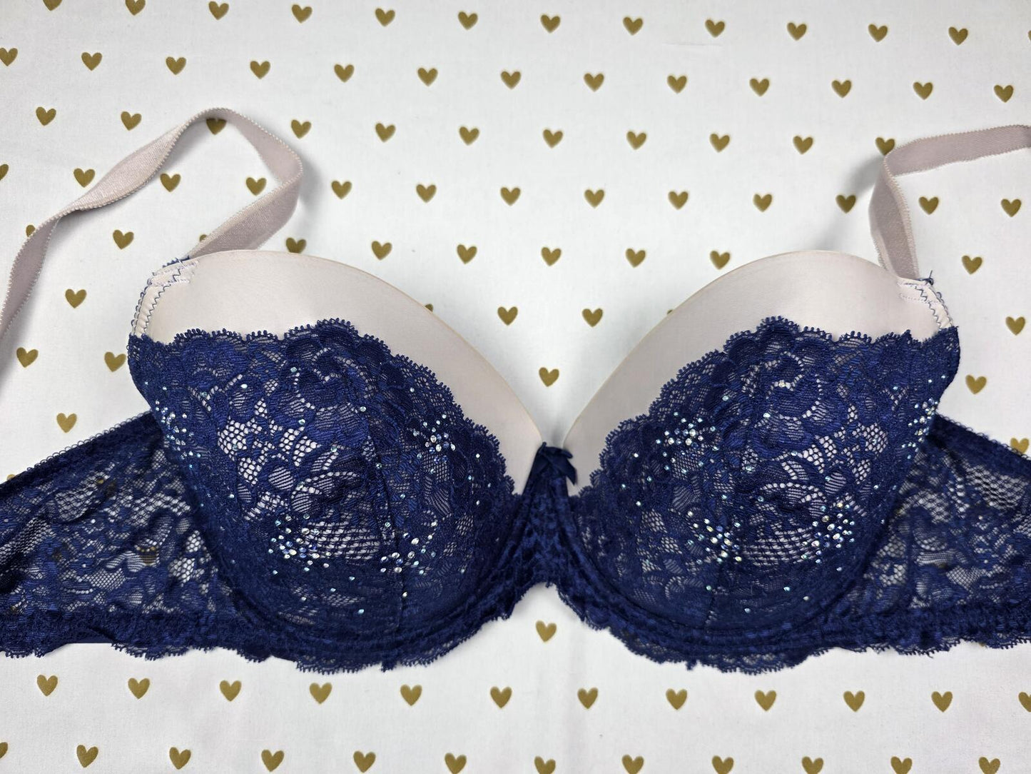 Victorias Secret BLING Blue Studded Lined Demi Balconette Bra 36DDD