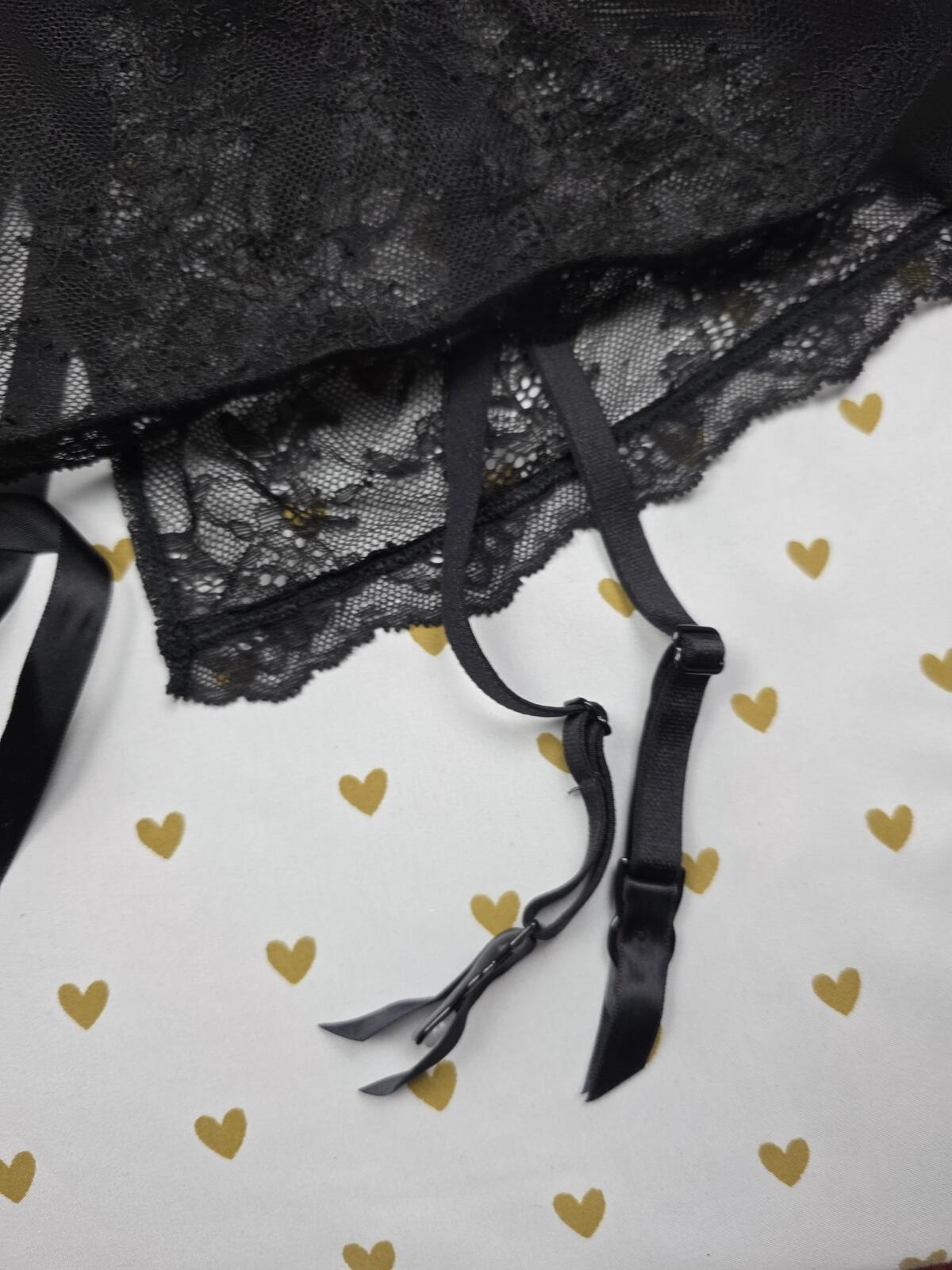 Victorias Secret Sexy Black Lace Halter Nightie Lingerie Garter Skirt SMALL