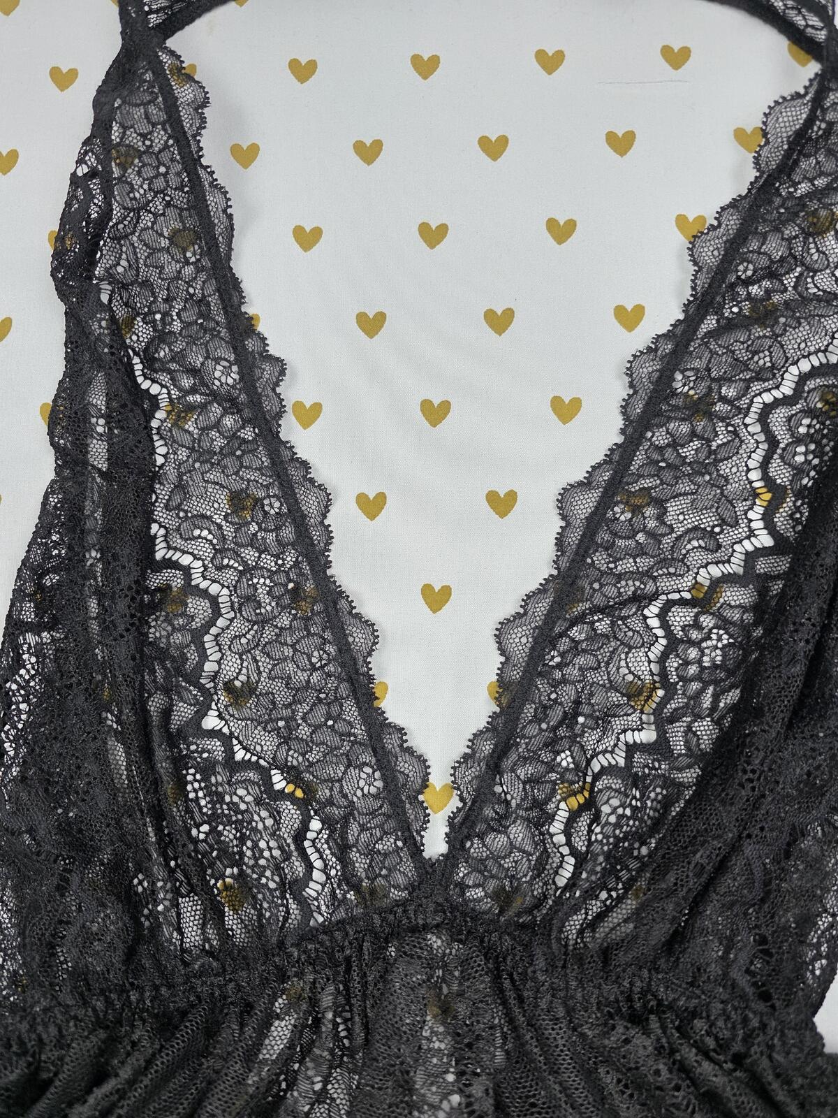 Victorias Secret Sexy Black Lace Halter Nightie Lingerie Garter Skirt SMALL
