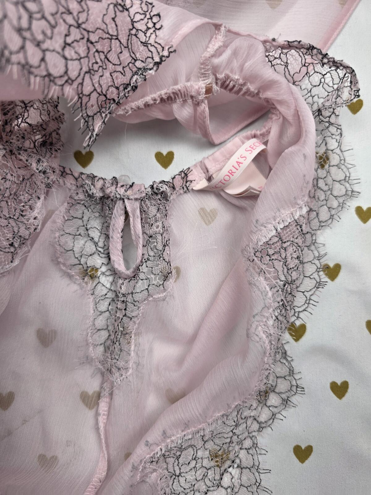 Victorias Secret Sexy Sheer Nightie Teddy Bodysuit Tie Halter Lacey Ruffle SMALL