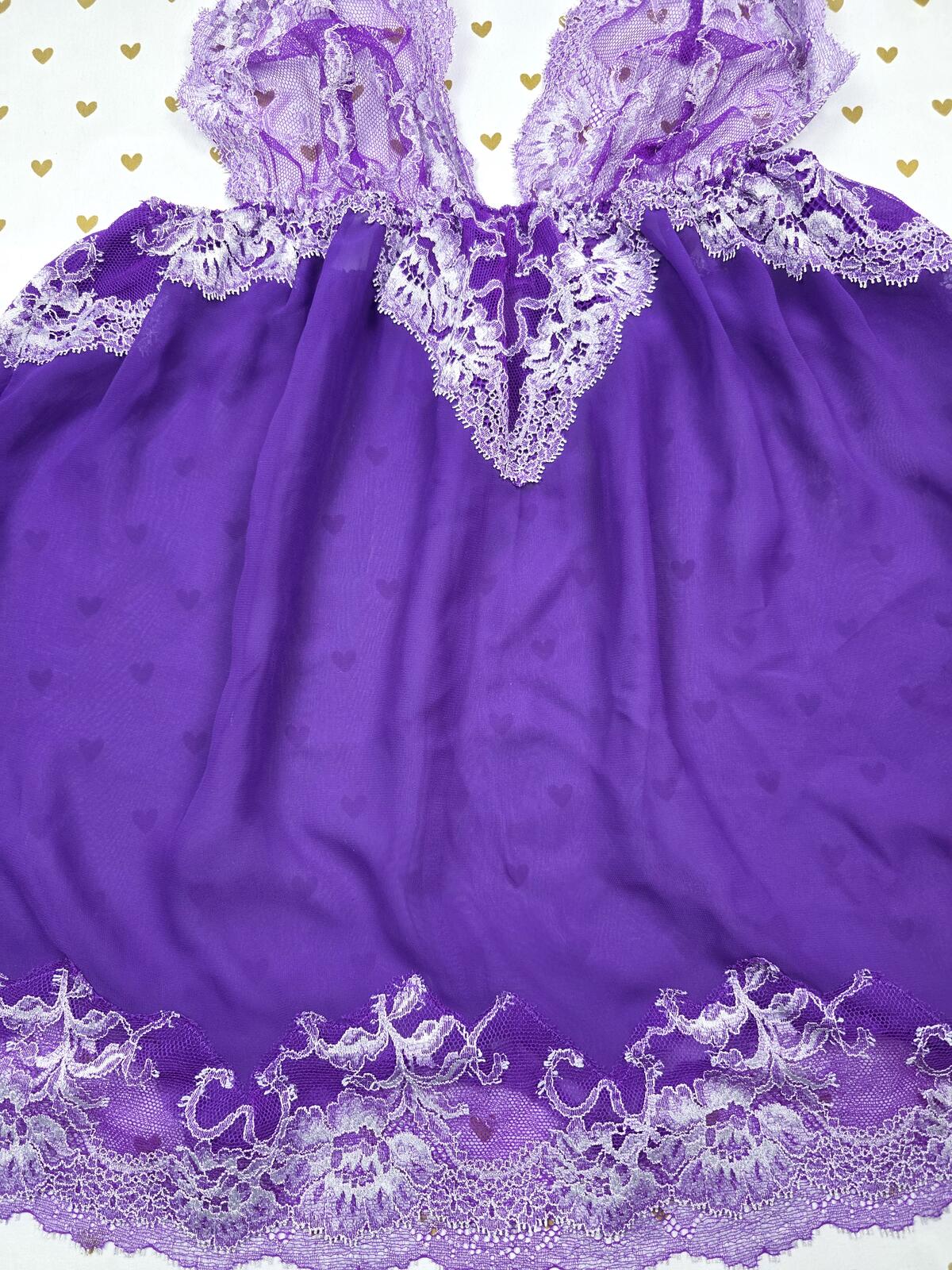 Victorias Secret Purple Lace Halter Sheer Tie Nightie Lingerie Babydoll LARGE