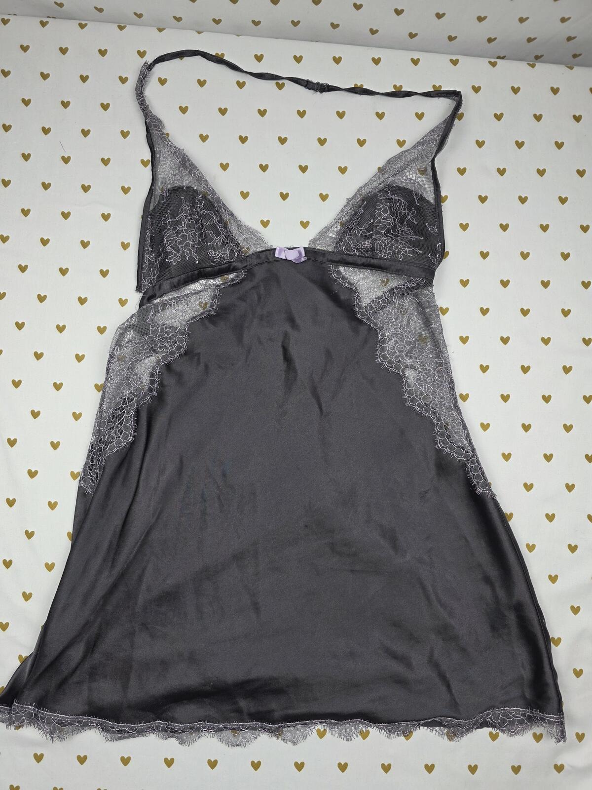 Victorias Secret Sexy satin Lace Nightie Lingerie Slip Dress Halter SMALL