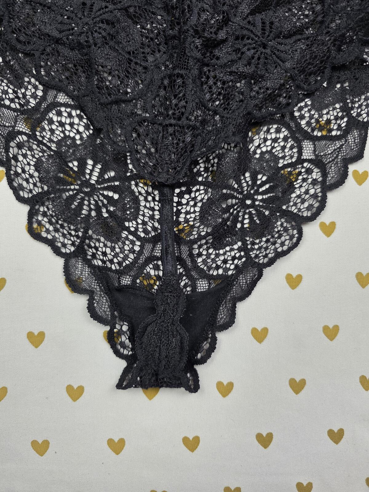 Victorias Secret Sexy Lace Tie Halter Bodysuit Teddy Sheer Black V String Thong
