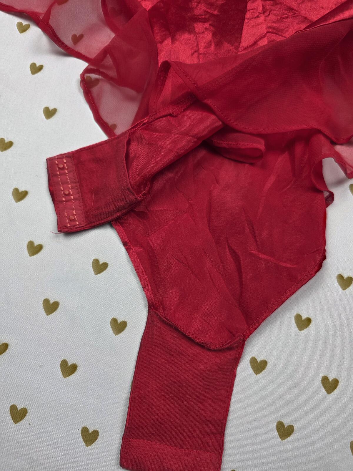 Victorias Secret Vintage GOLD LABEL Red Satin Bling TEDDY Bodysuit Small Ruffled