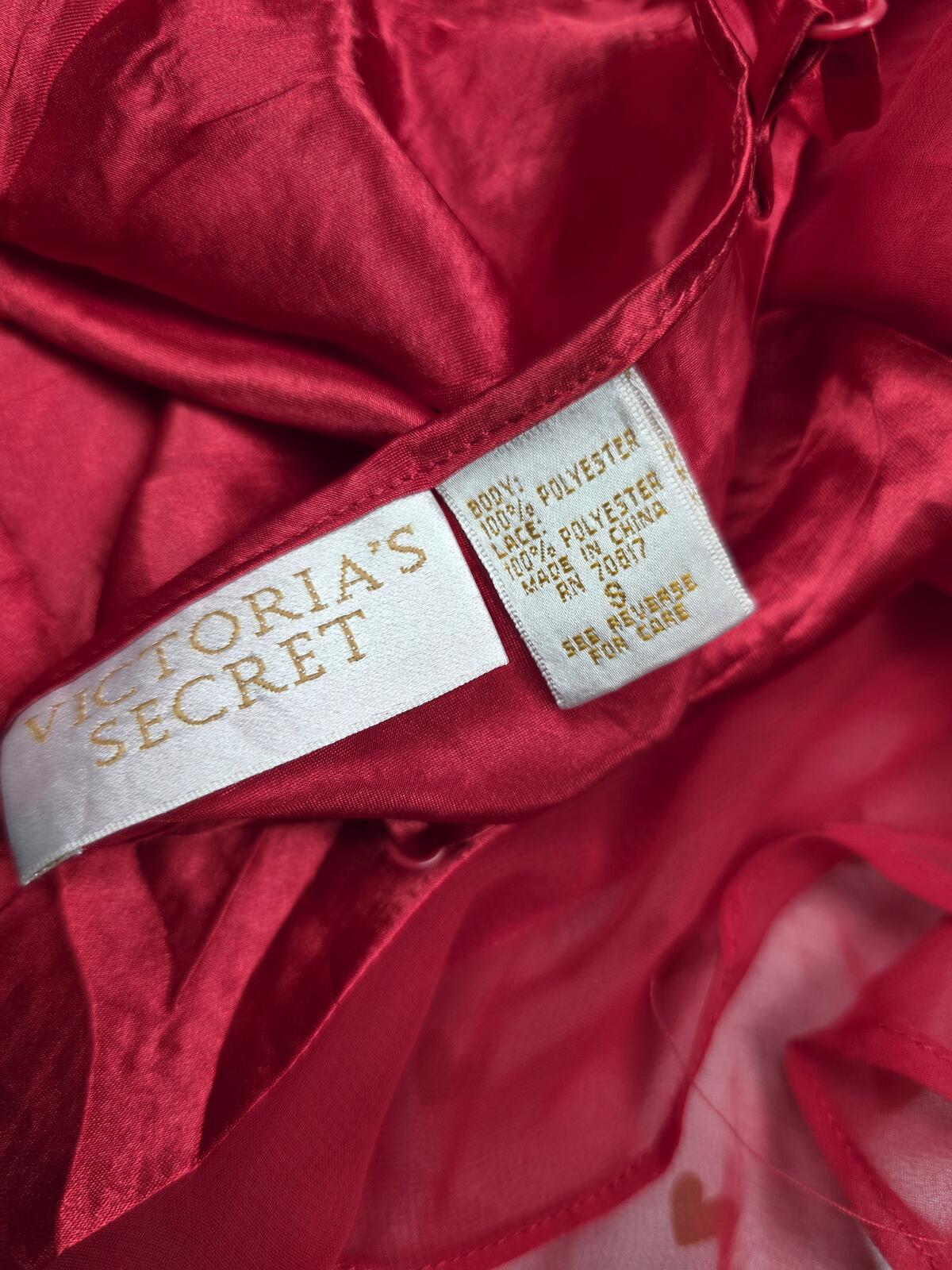 Victorias Secret Vintage GOLD LABEL Red Satin Bling TEDDY Bodysuit Small Ruffled