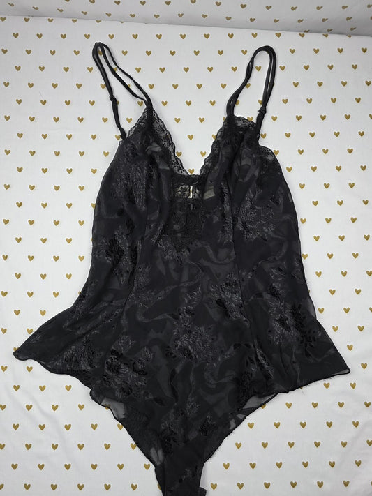 Victorias Secret Vintage GOLD LABEL Teddy Satin LARGE Silky Bodysuit Lingerie