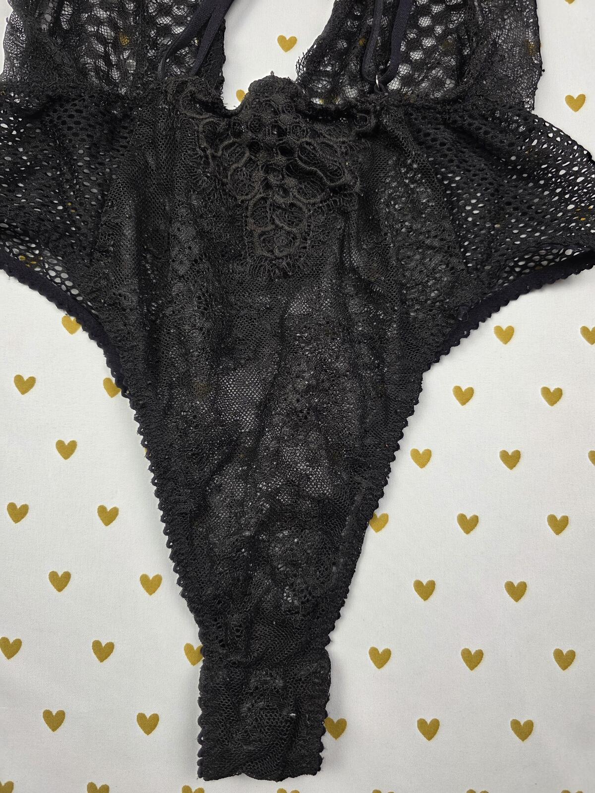 Victorias Secret Black Sheer Medium Strappy Teddy Bodysuit Lingerie Nightie