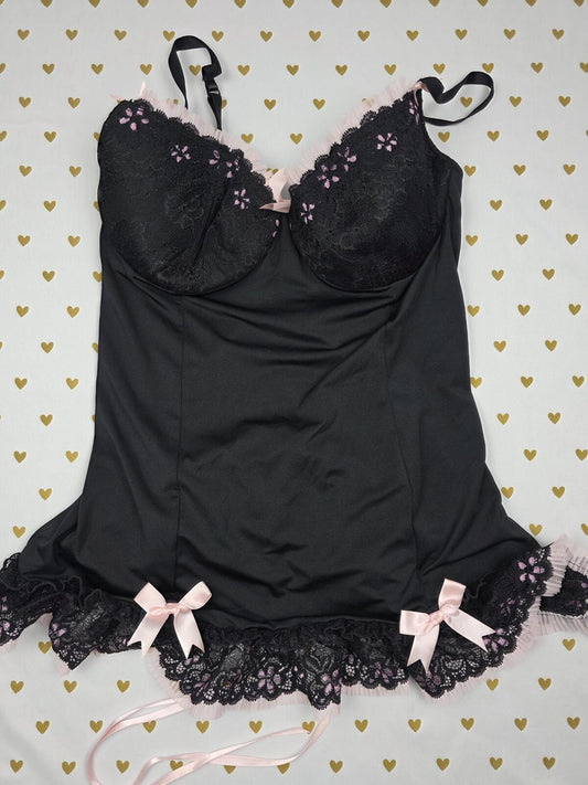Sexy Little Things 36C Push Up Babydoll Coquette Lingerie Nightie Black