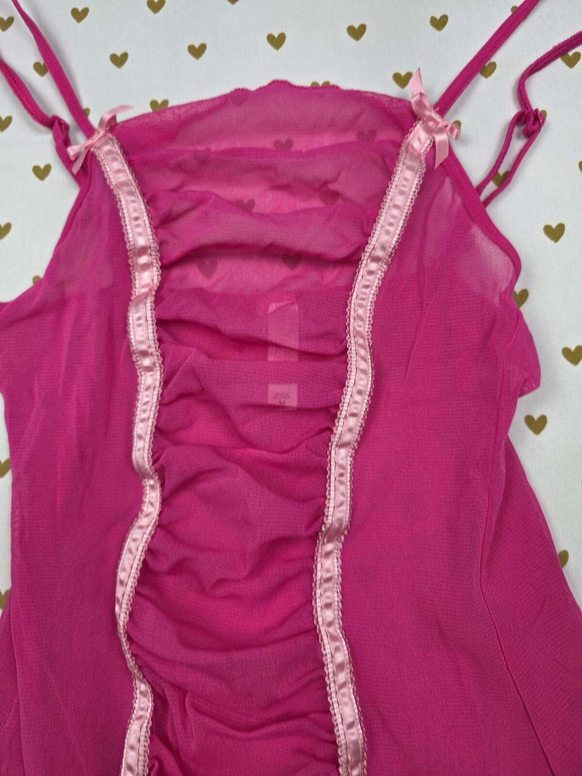 Victorias Secret Vintage Y2k Medium MESH Tank Top Babydoll Sheer Bow