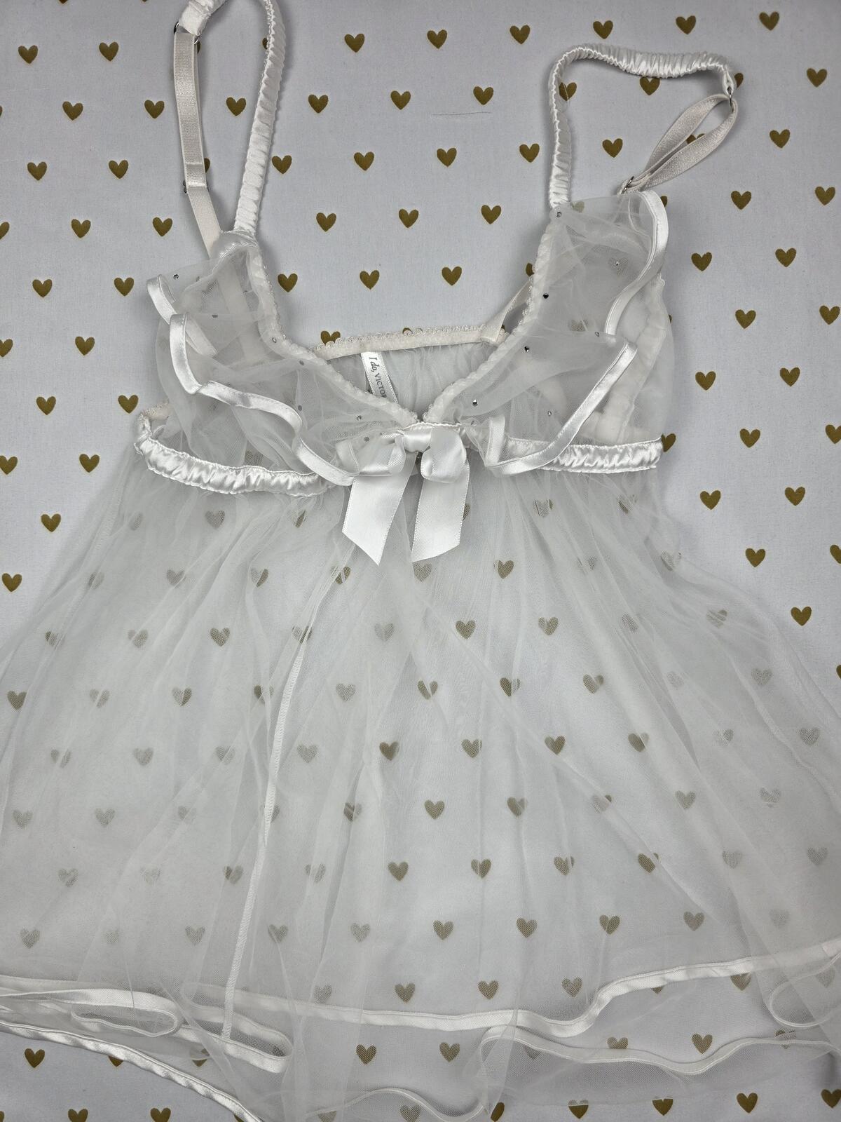 Victorias Secret BRIDAL I DO Bling Babydoll Lingerie Nightie Sheer White SMALL