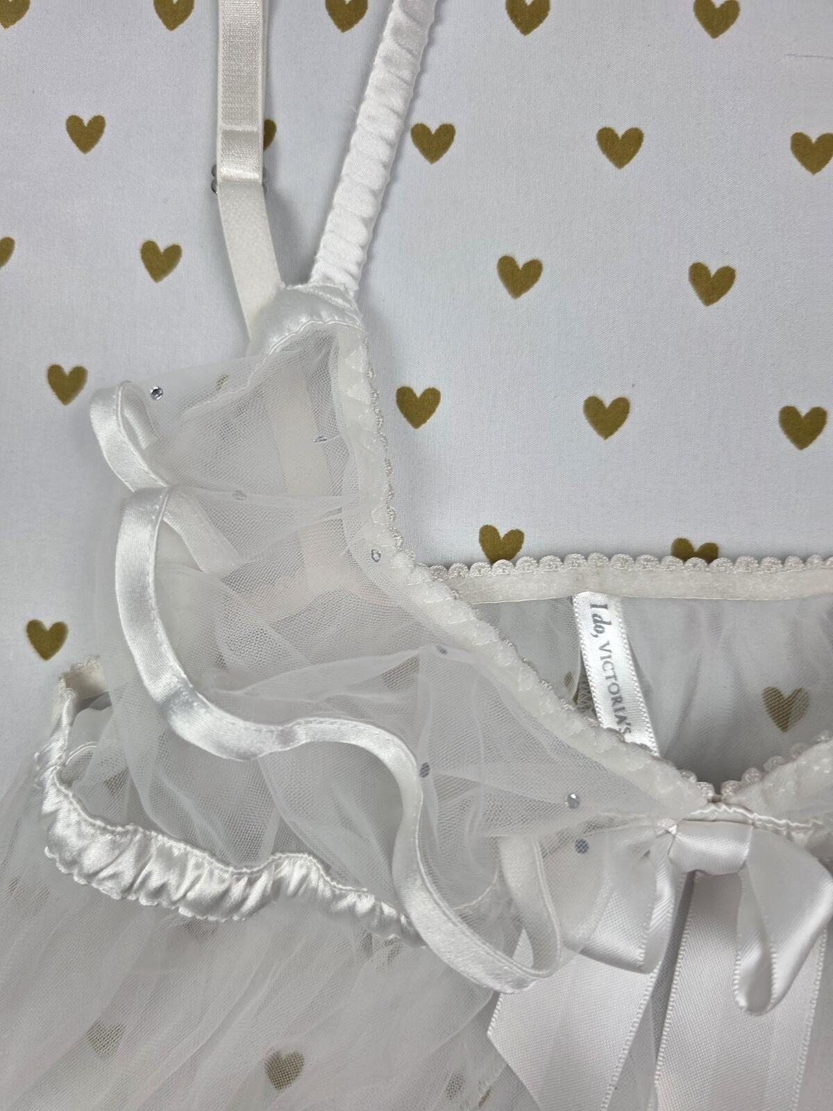 Victorias Secret BRIDAL I DO Bling Babydoll Lingerie Nightie Sheer White SMALL